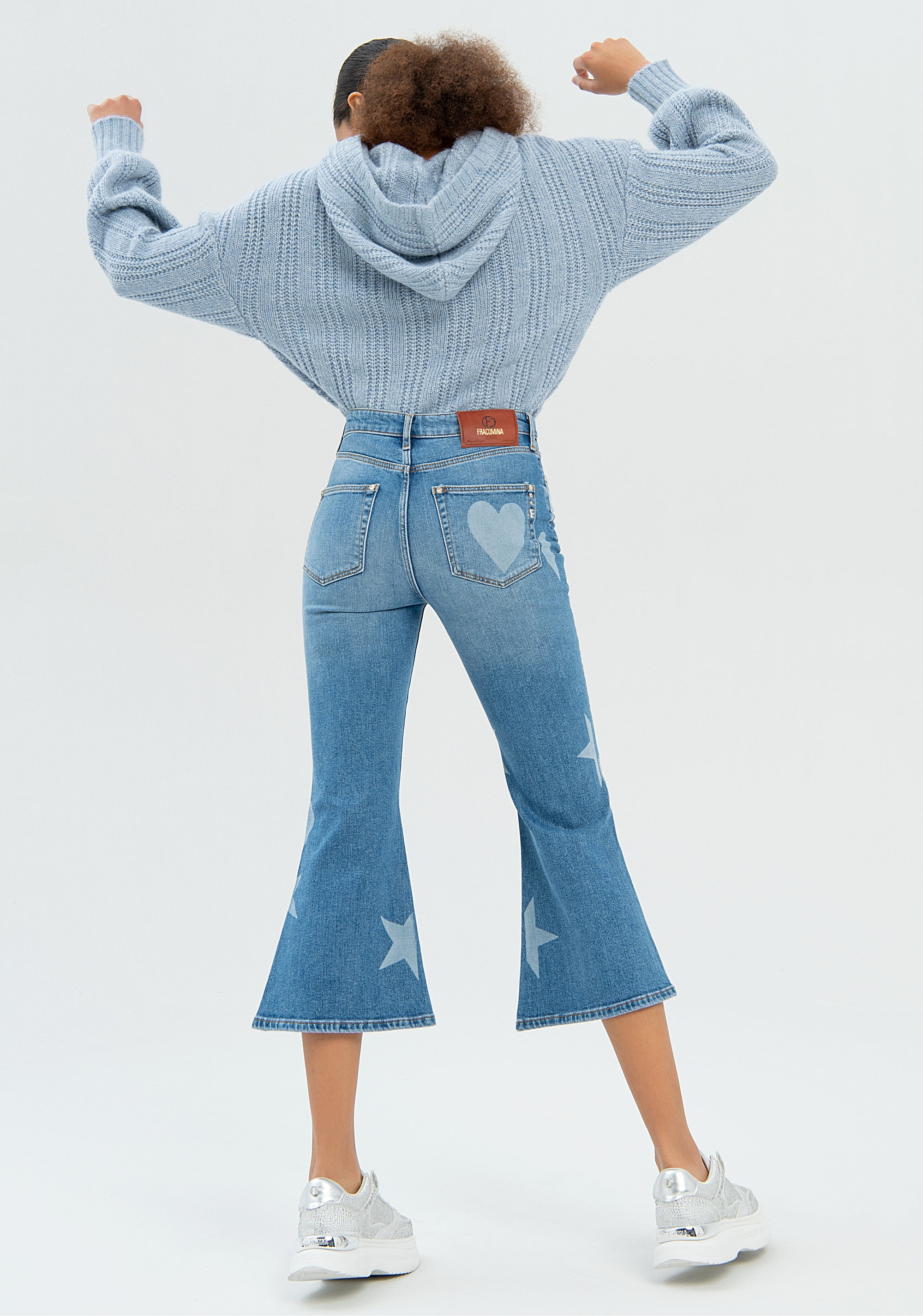 Jeans flare cropped in denim con fantasia simboli-FRACOMINA-FP22WV9006D41893-349-JN-24