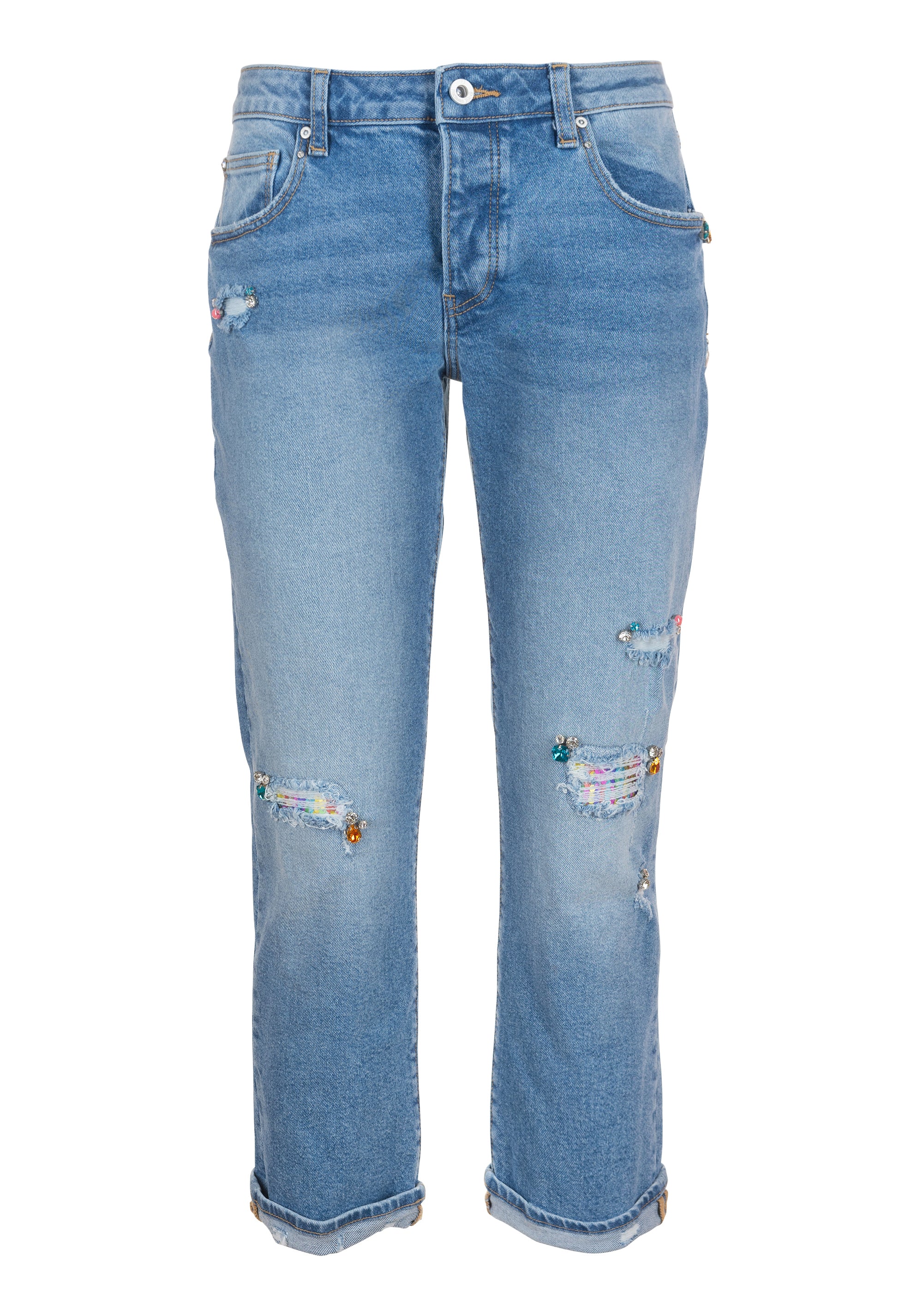 Jeans boyfriend in denim con lavaggio medio