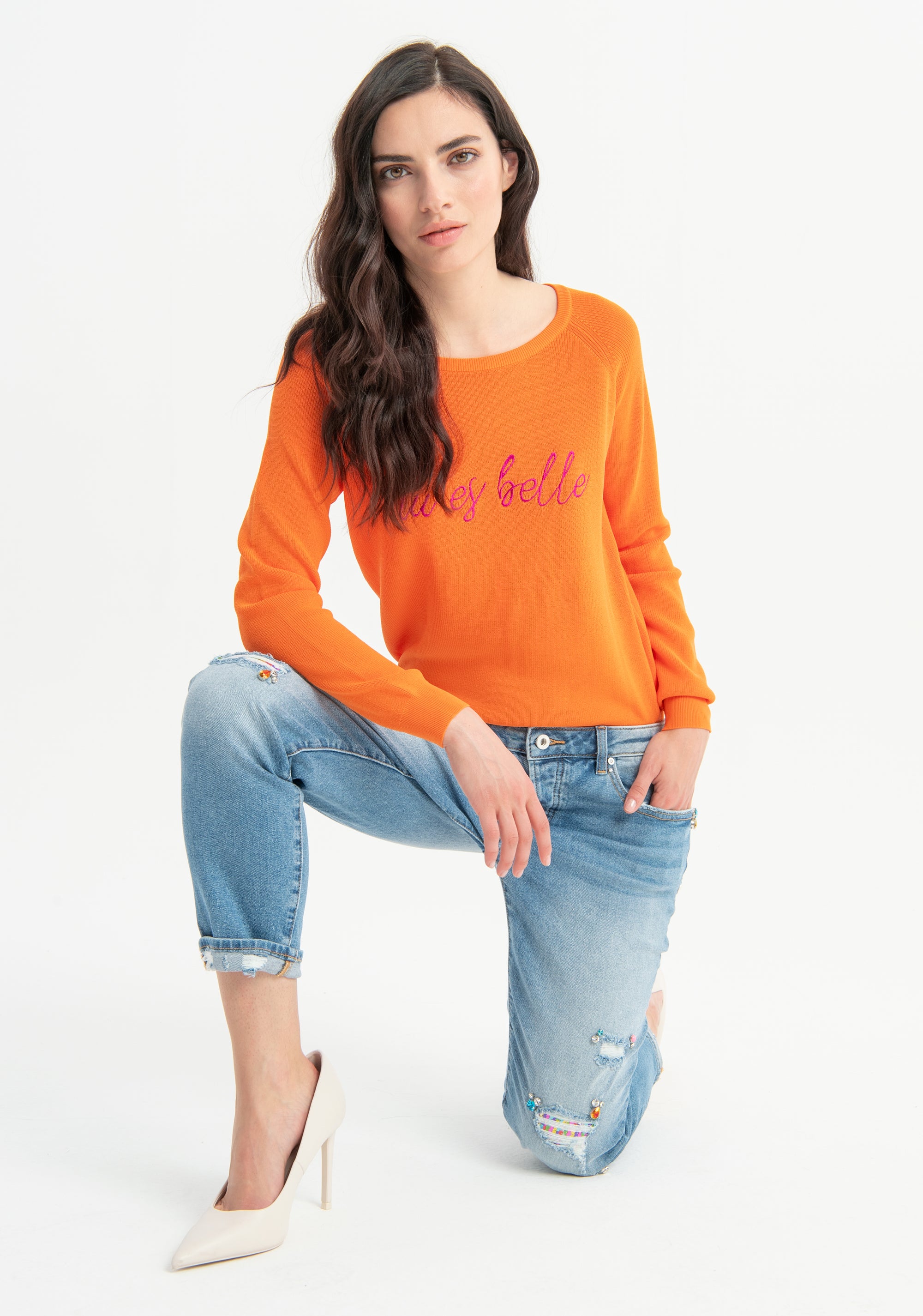 Jeans boyfriend in denim con lavaggio medio