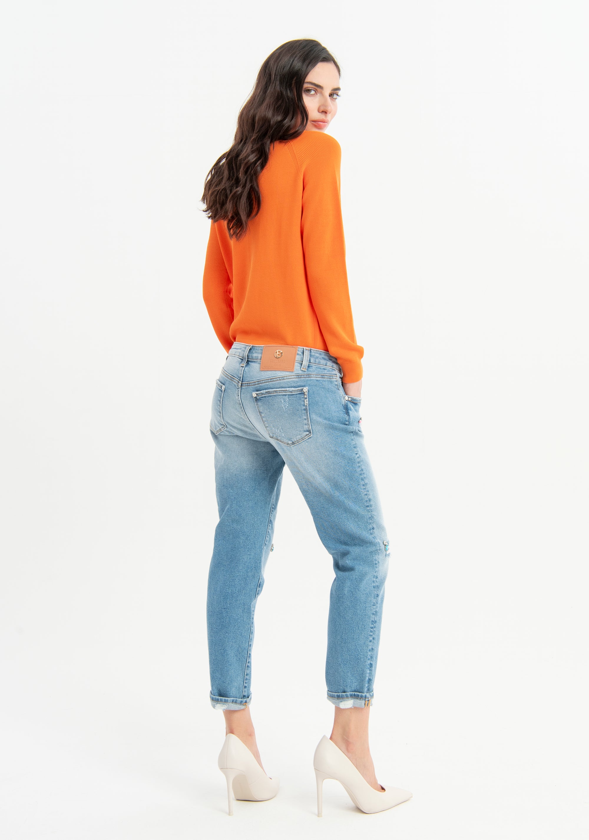 Jeans boyfriend in denim con lavaggio medio