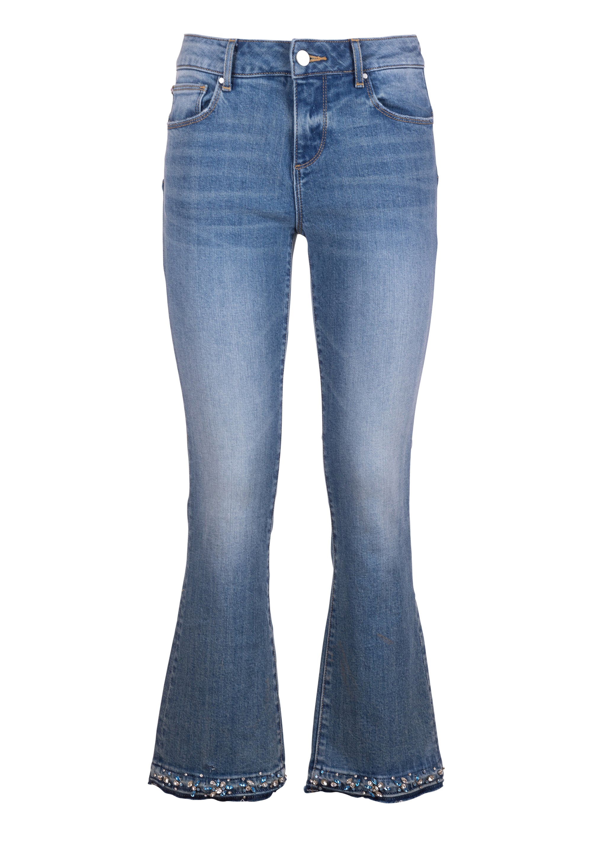 Jeans bootcut cropped in denim con lavaggio medio