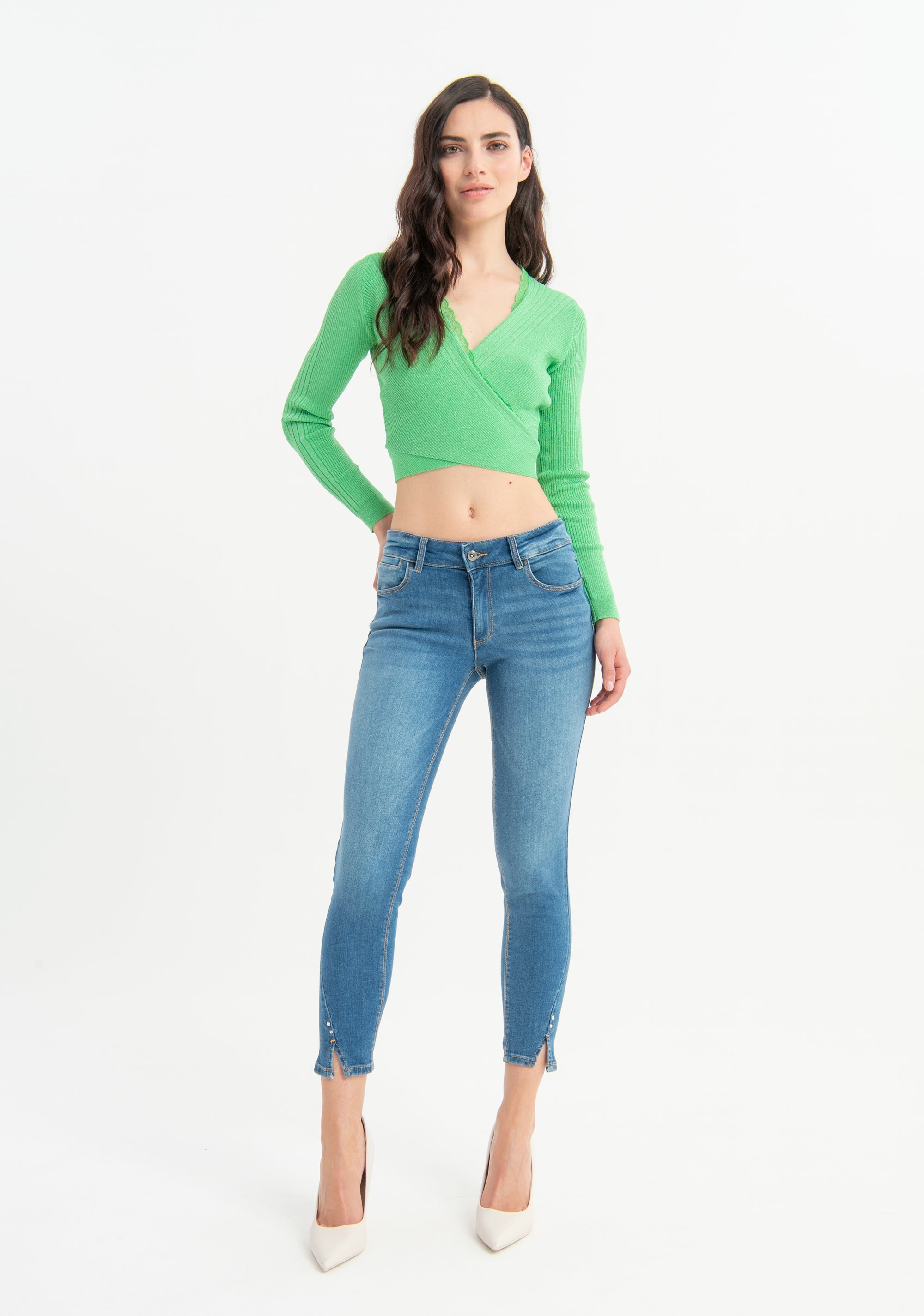 Jeans slim in denim con lavaggio medio
