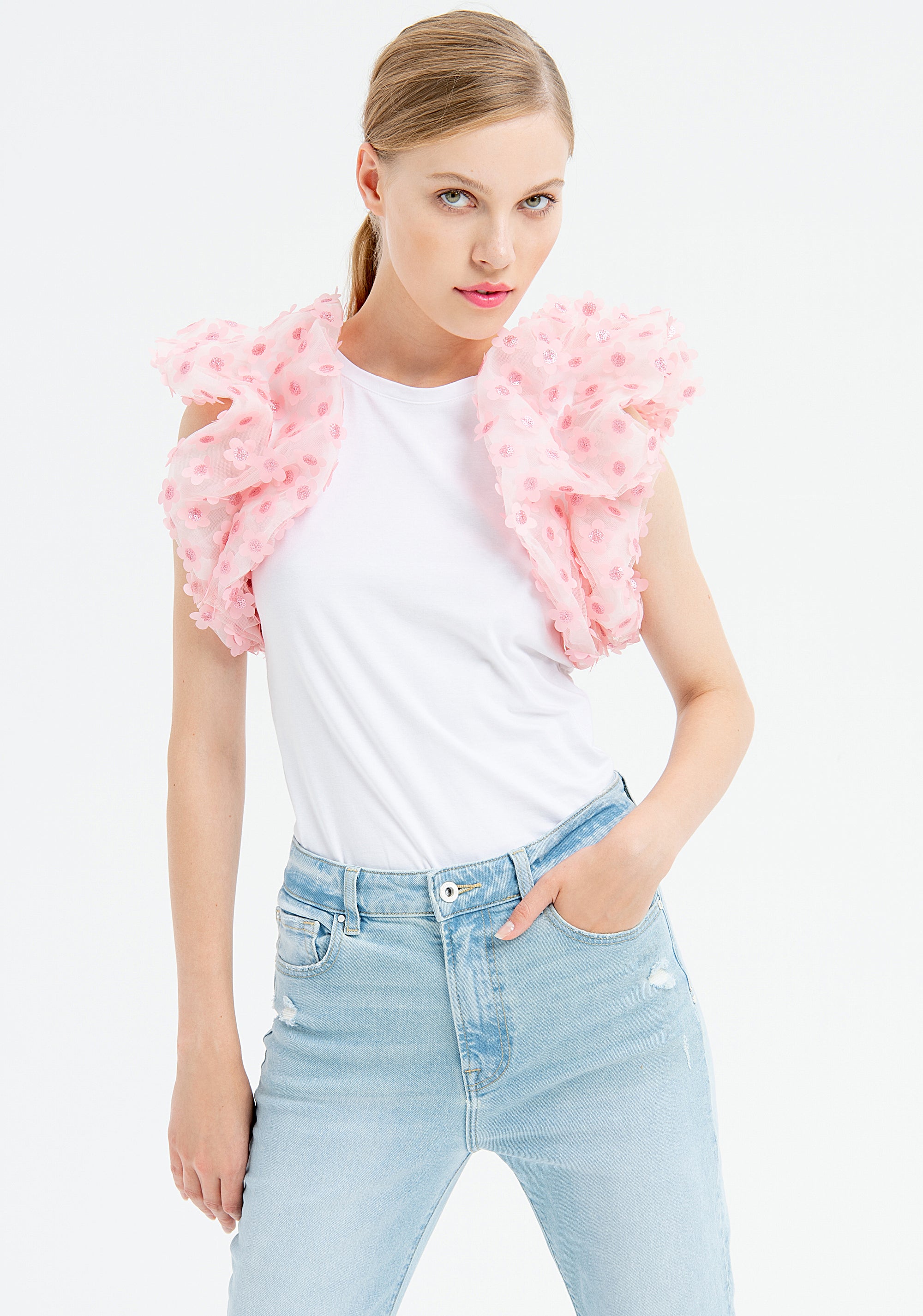 Jeans bootcut in denim con lavaggio chiaro