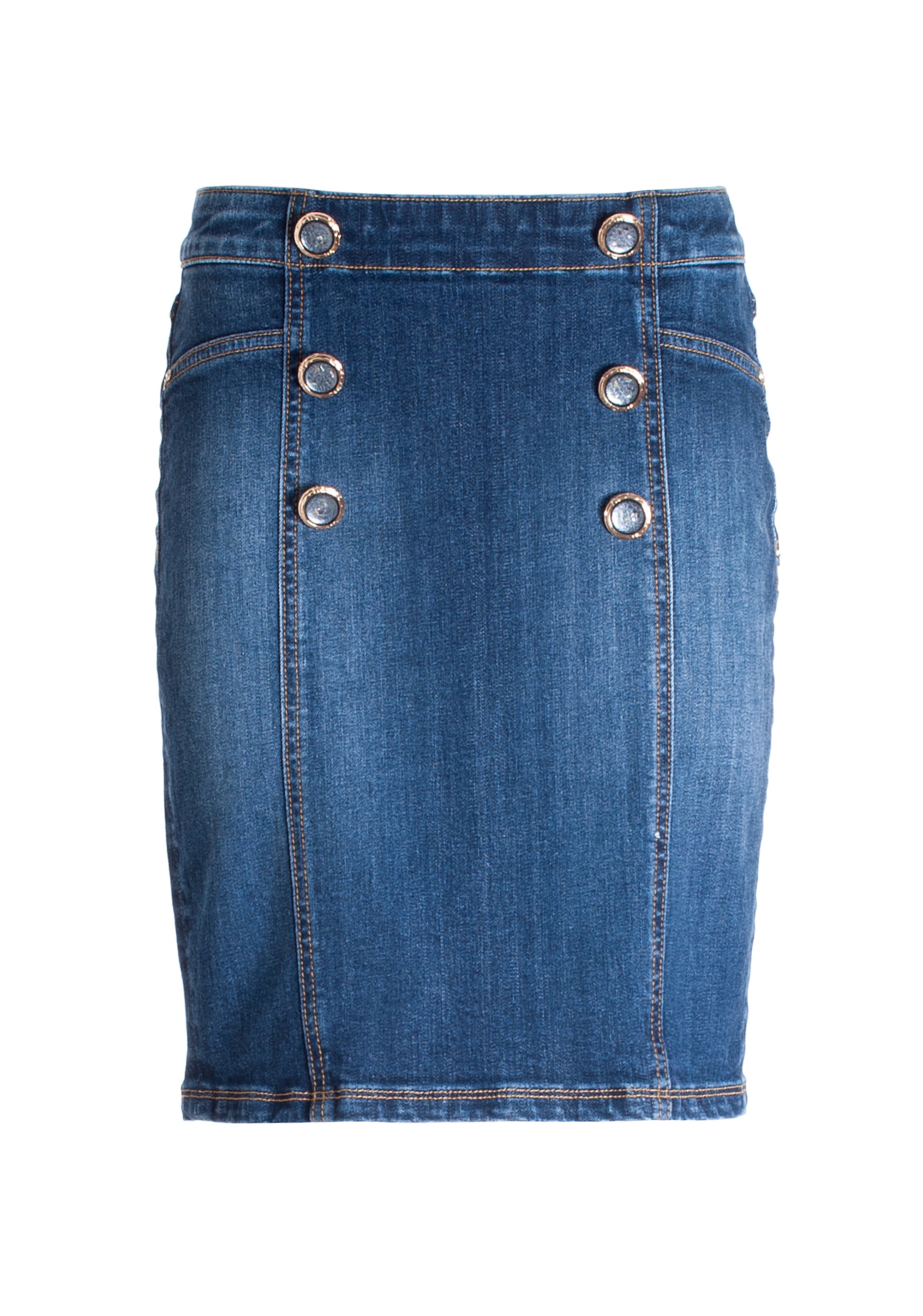 Gonna a tubino aderente mini in denim con lavaggio medio