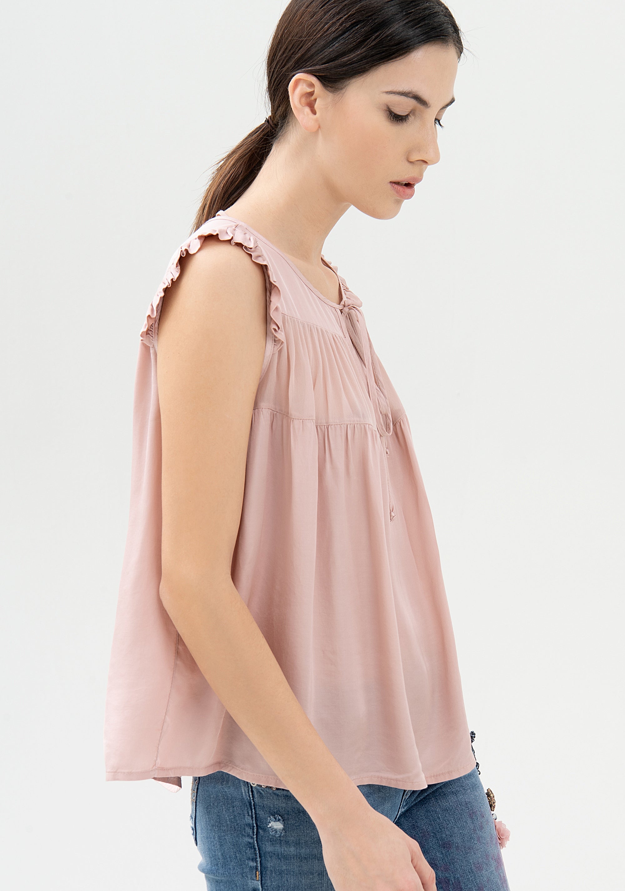 Blusa ampia senza maniche in raso-FRACOMINA-FR21WT2002W41801