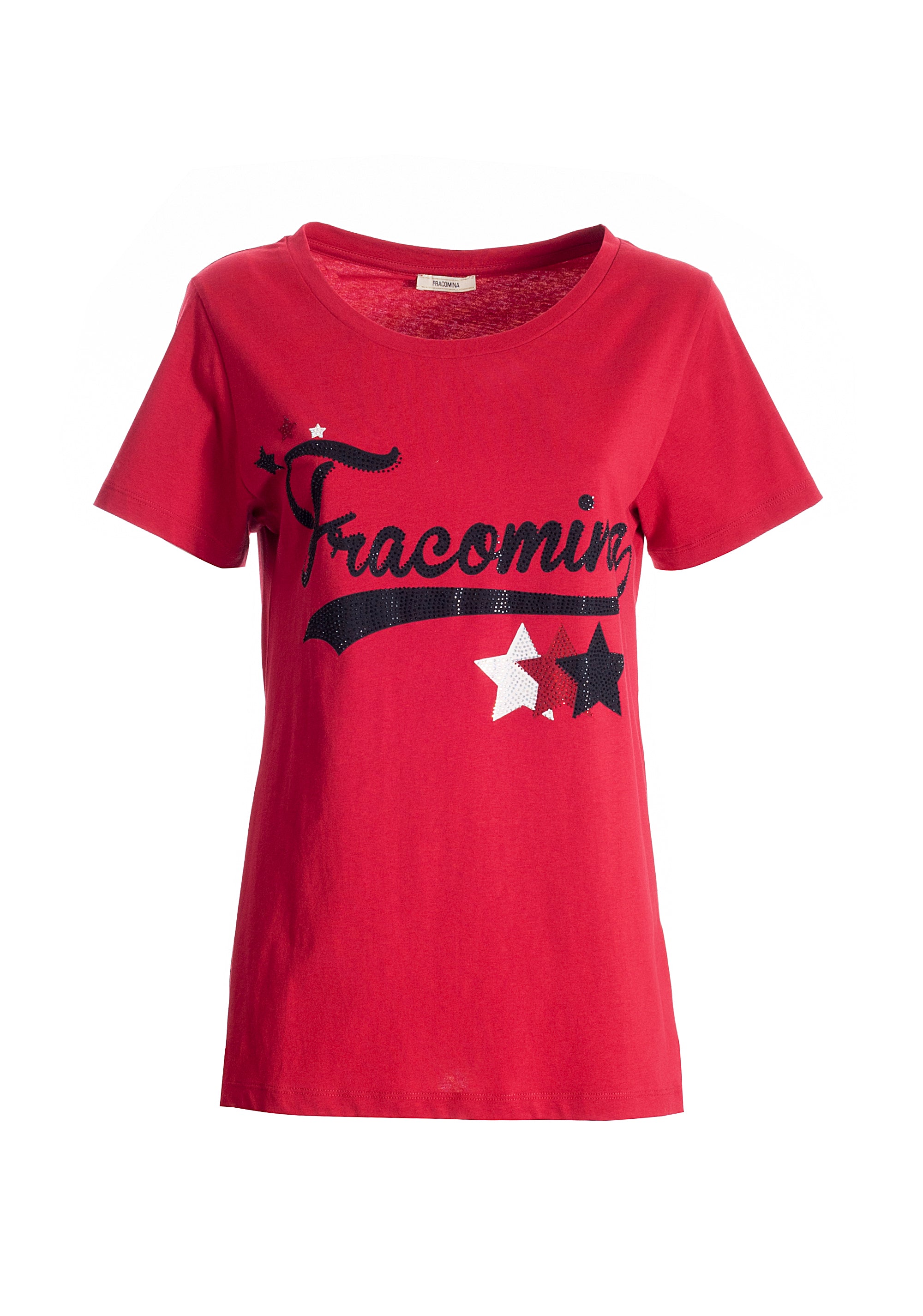T-shirt regular in jersey di cotone con stampa logo e strass luminosi