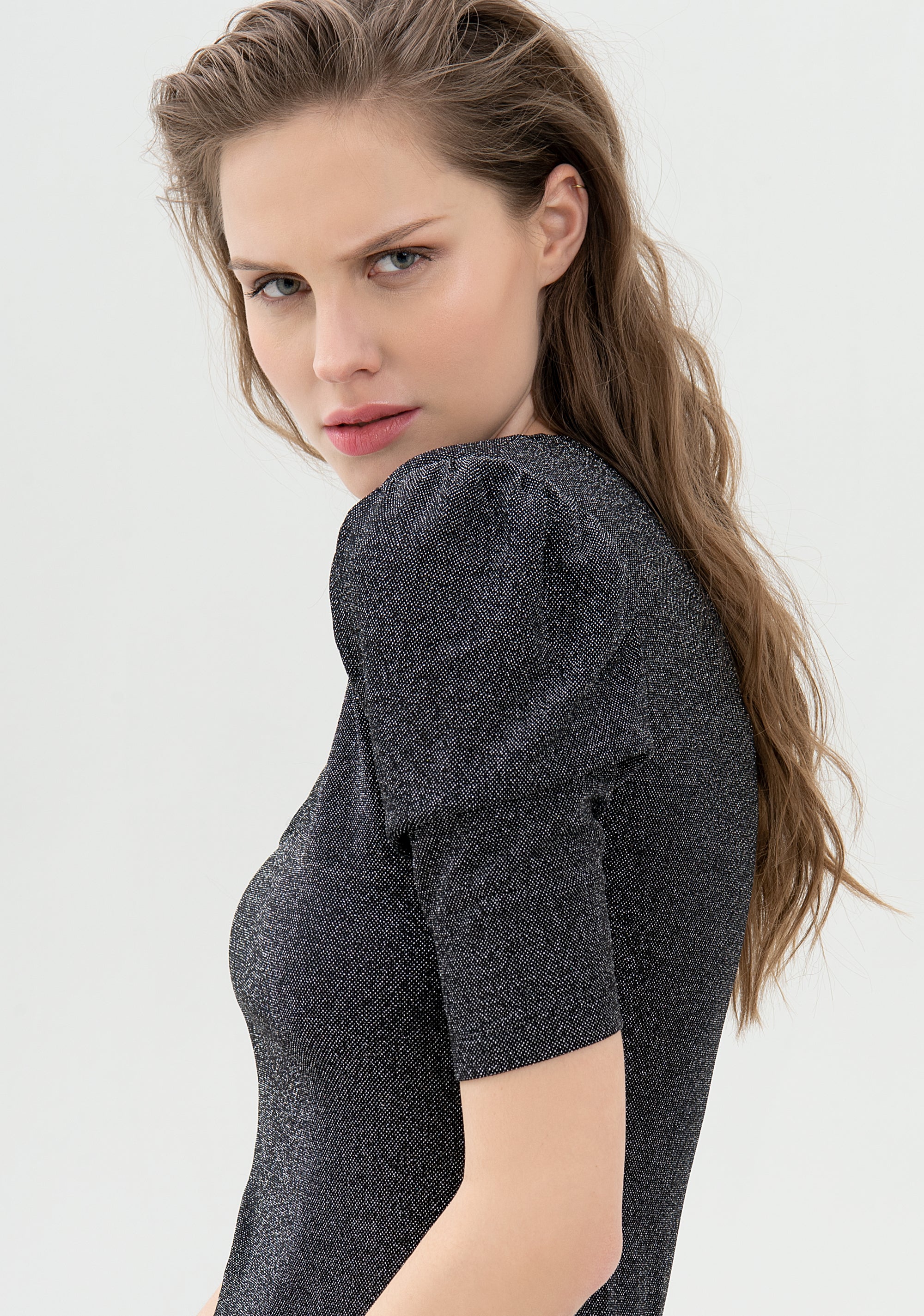 T-shirt aderente in lurex