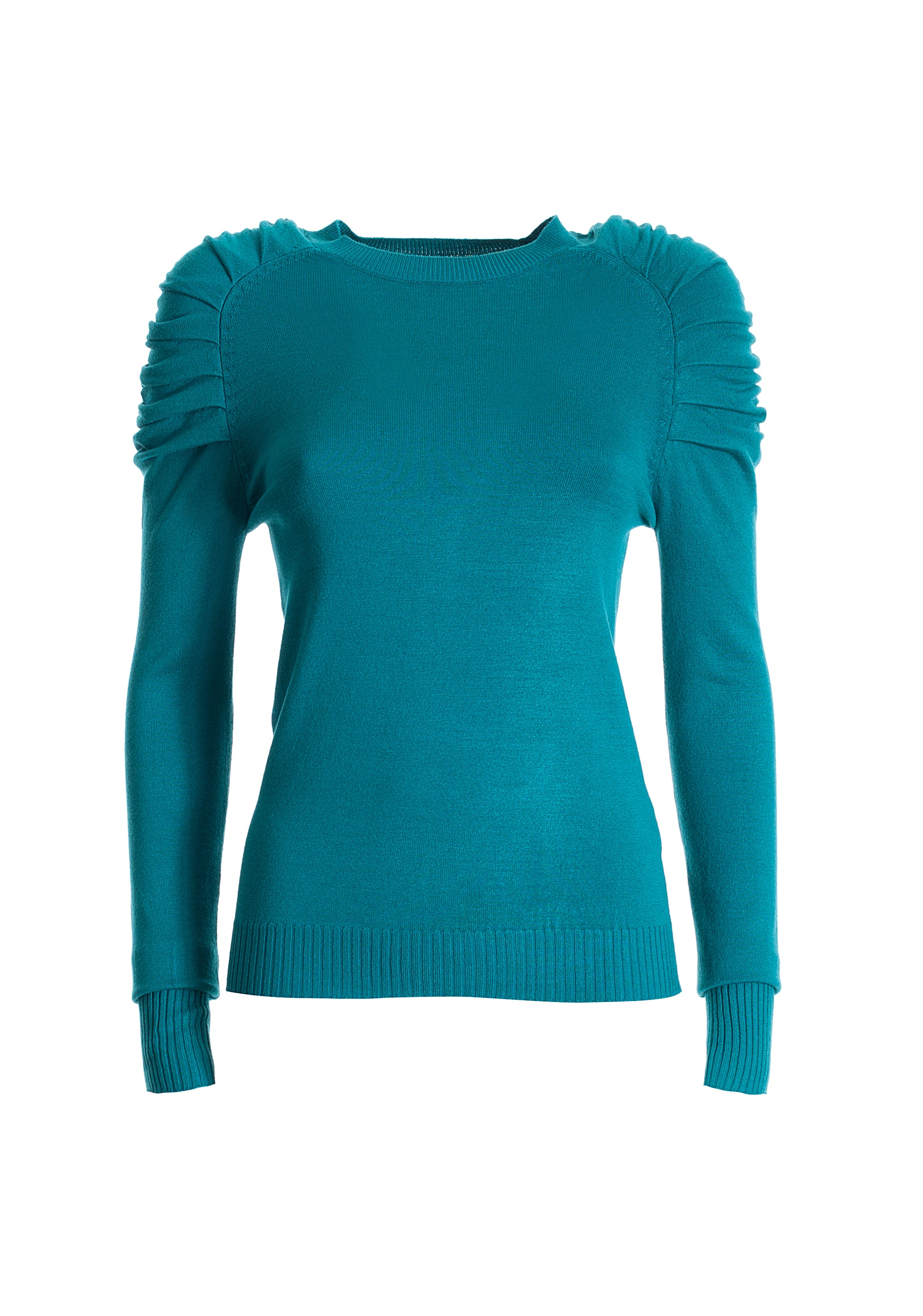 Maglia aderente con maniche lunghe con arriccio sulle spalle