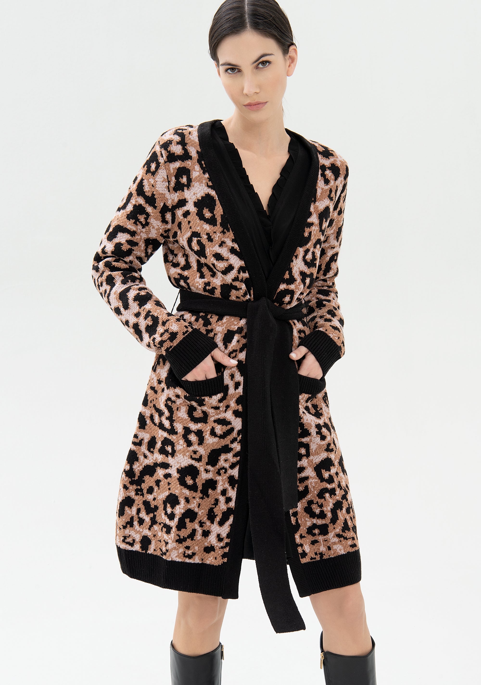 Cardigan regular lungo con jacquard animalier-FRACOMINA-FR21WT8008K456F8