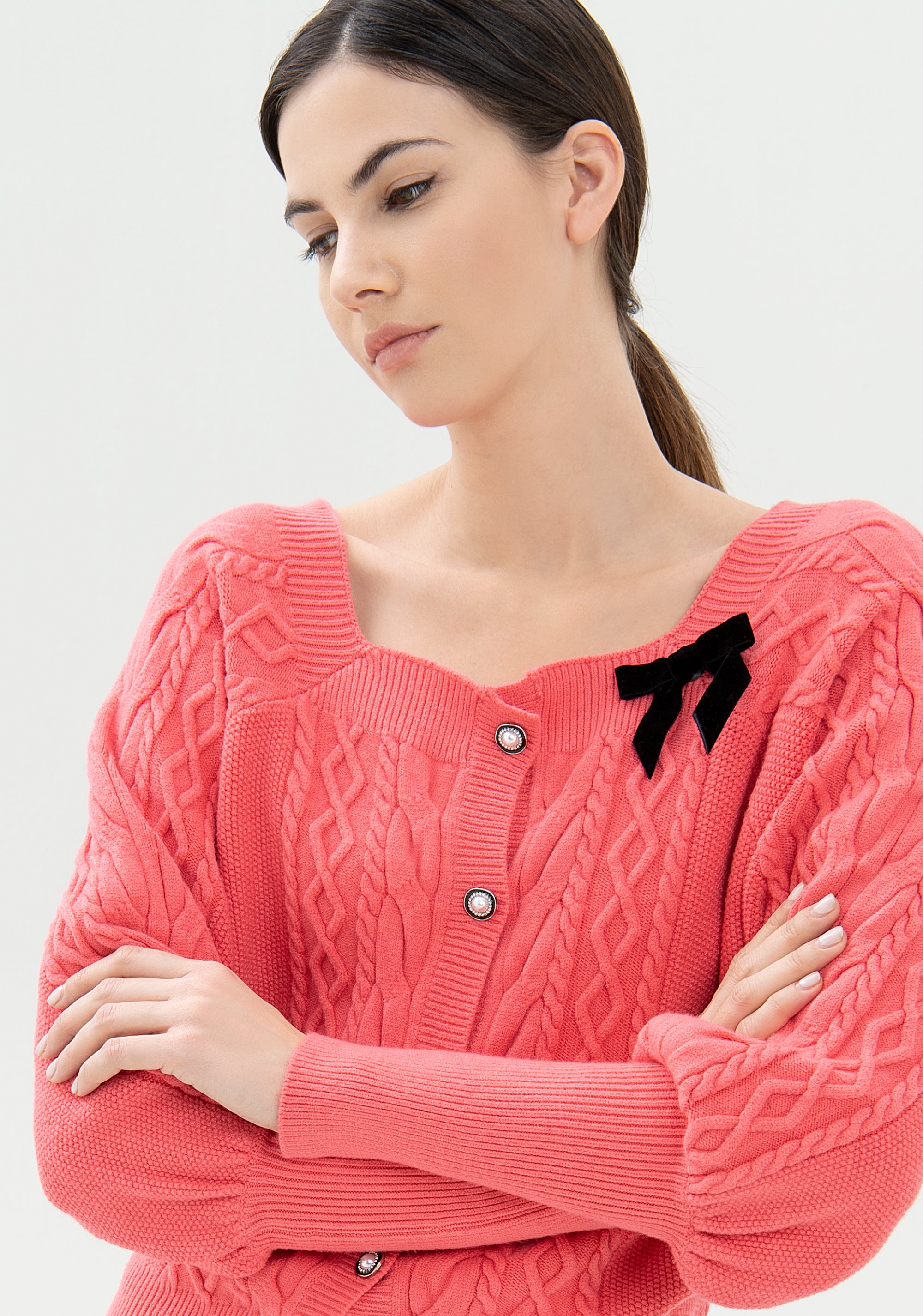 Cardigan regular con motivo trecce