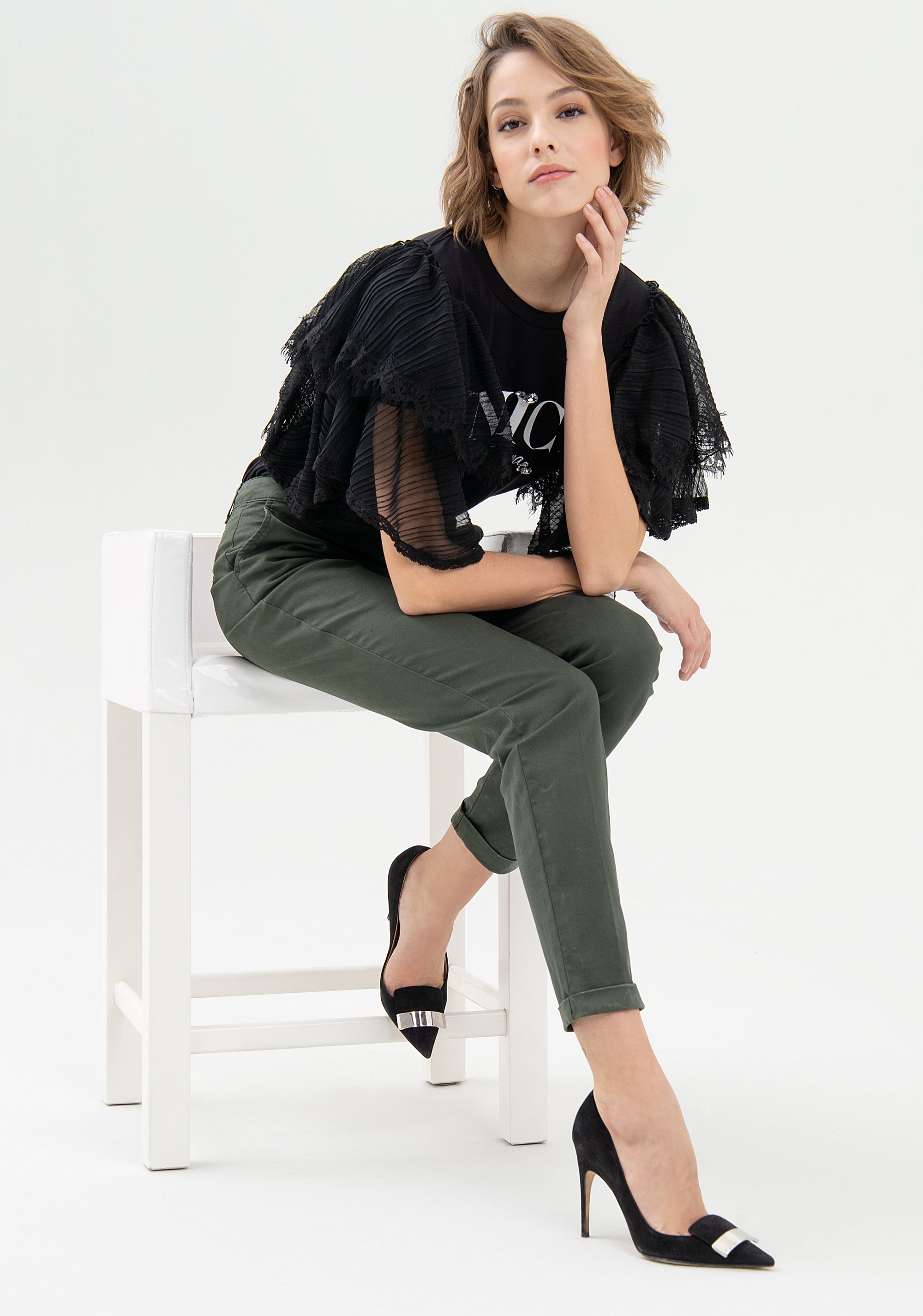 Pantalone a sigaretta in raso di cotone
