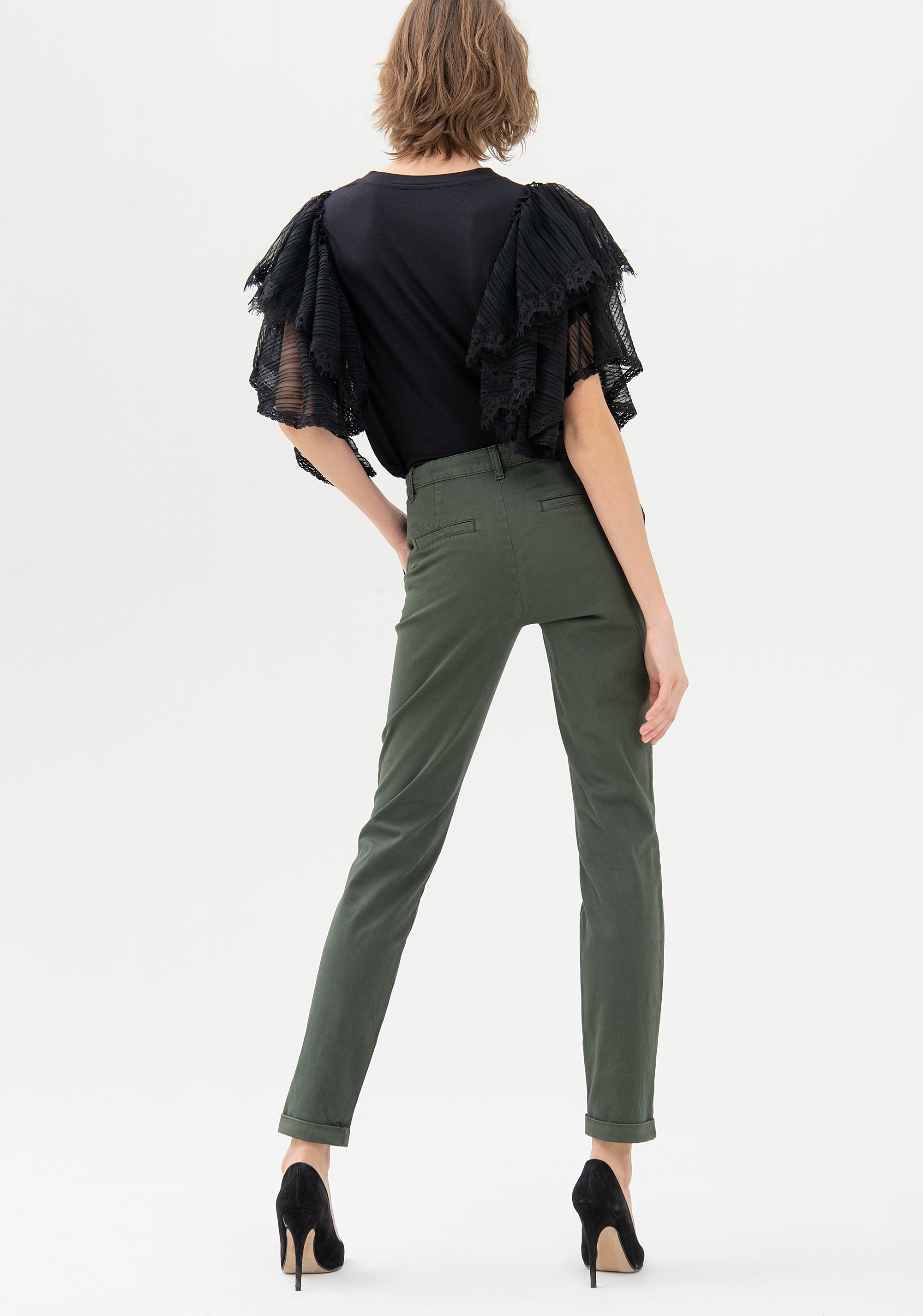 Pantalone a sigaretta in raso di cotone