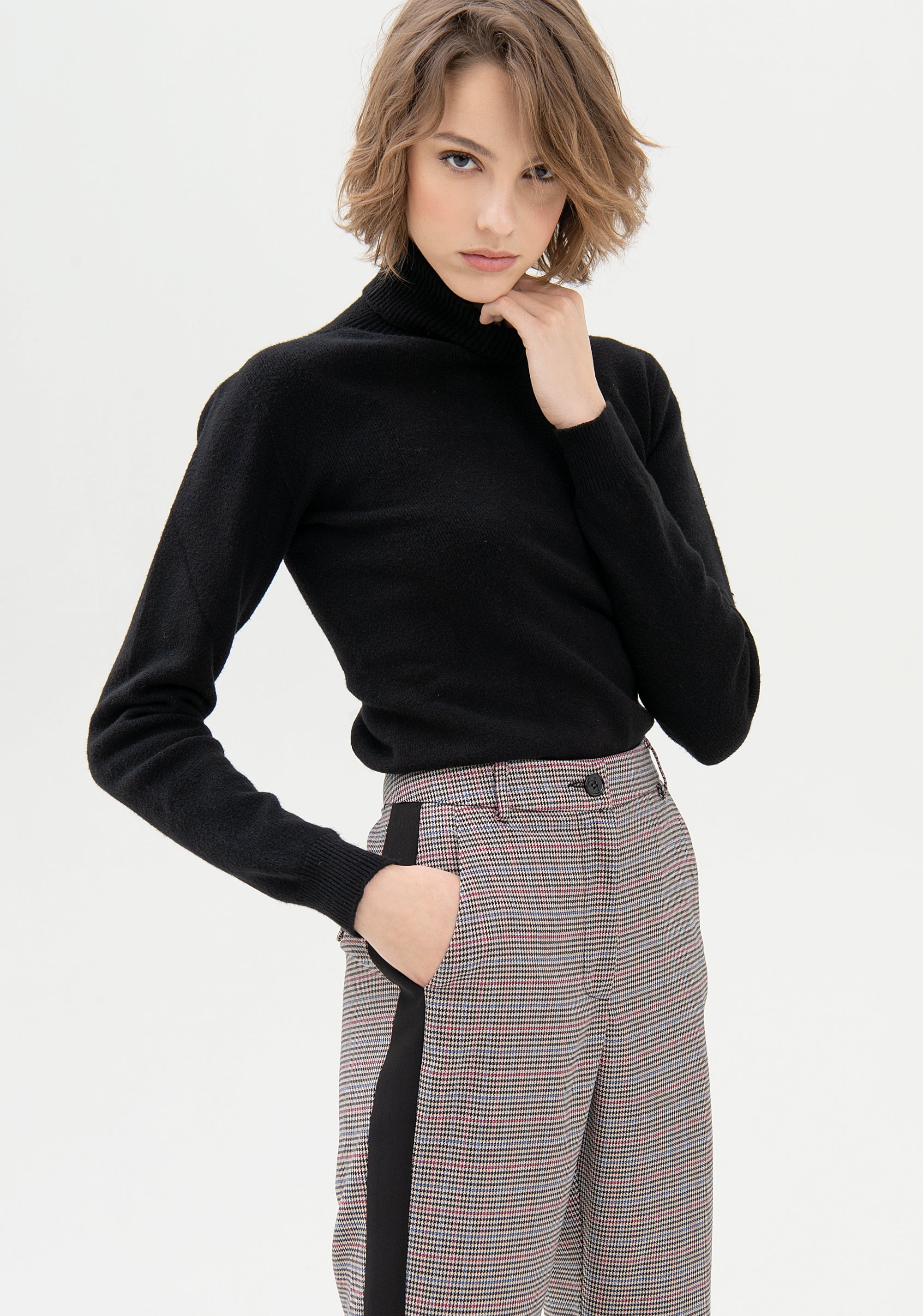 Pantalone a sigaretta in tessuto pied de poule
