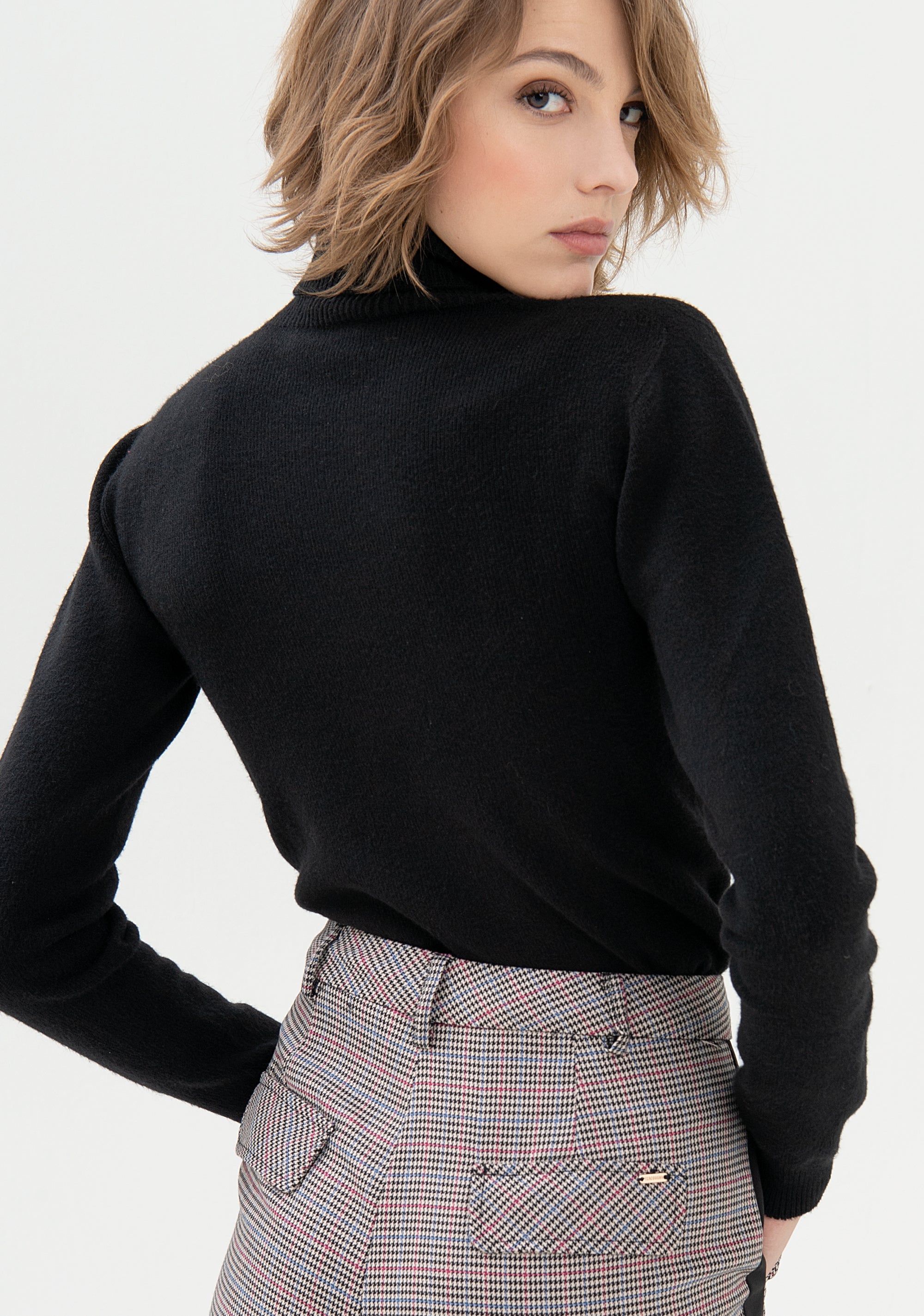 Pantalone a sigaretta in tessuto pied de poule
