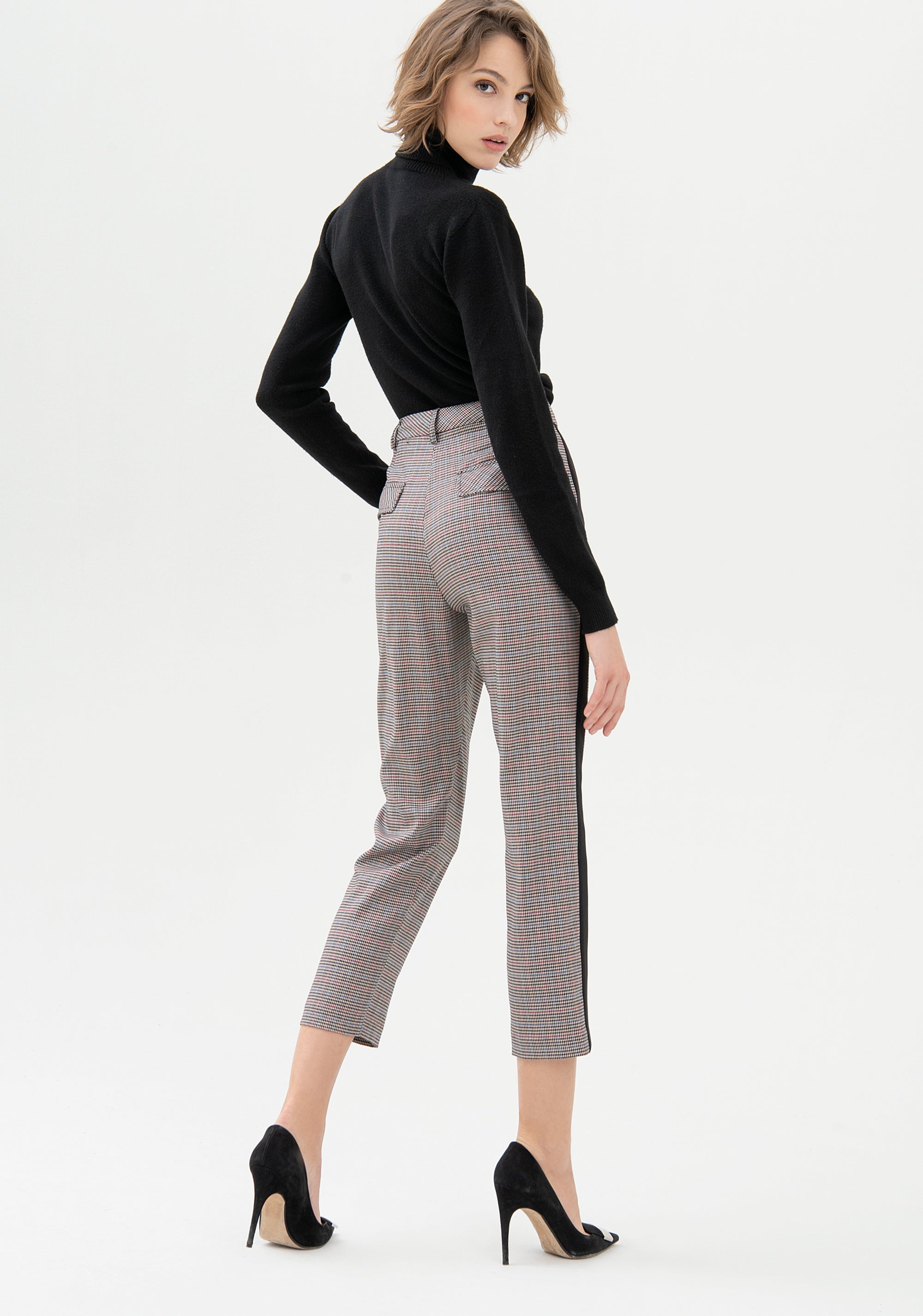 Pantalone a sigaretta in tessuto pied de poule