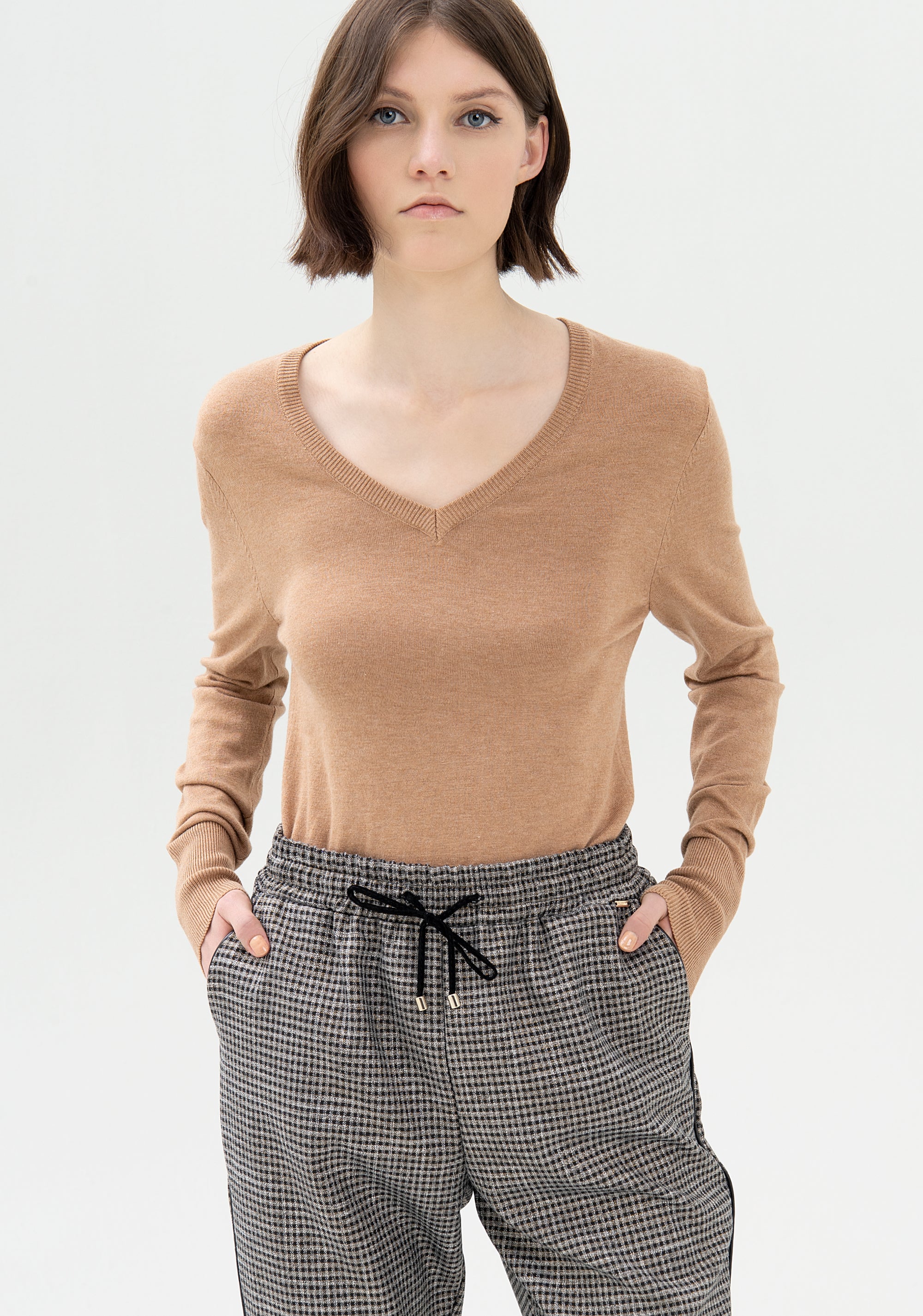 Pantalone jogger regular in tessuto pied de poule-FRACOMINA-FR21WV4006W45995