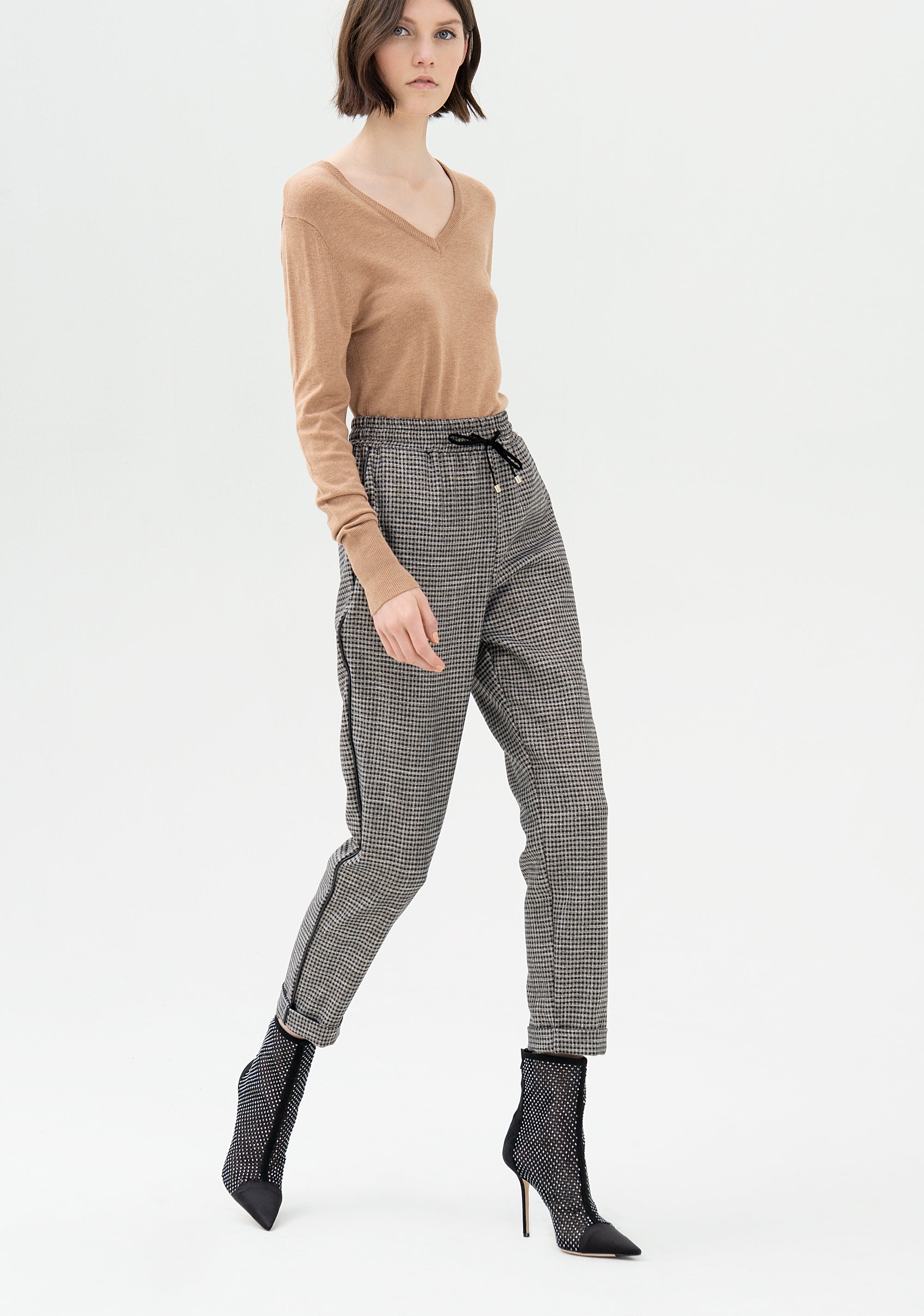 Pantalone jogger regular in tessuto pied de poule-FRACOMINA-FR21WV4006W45995