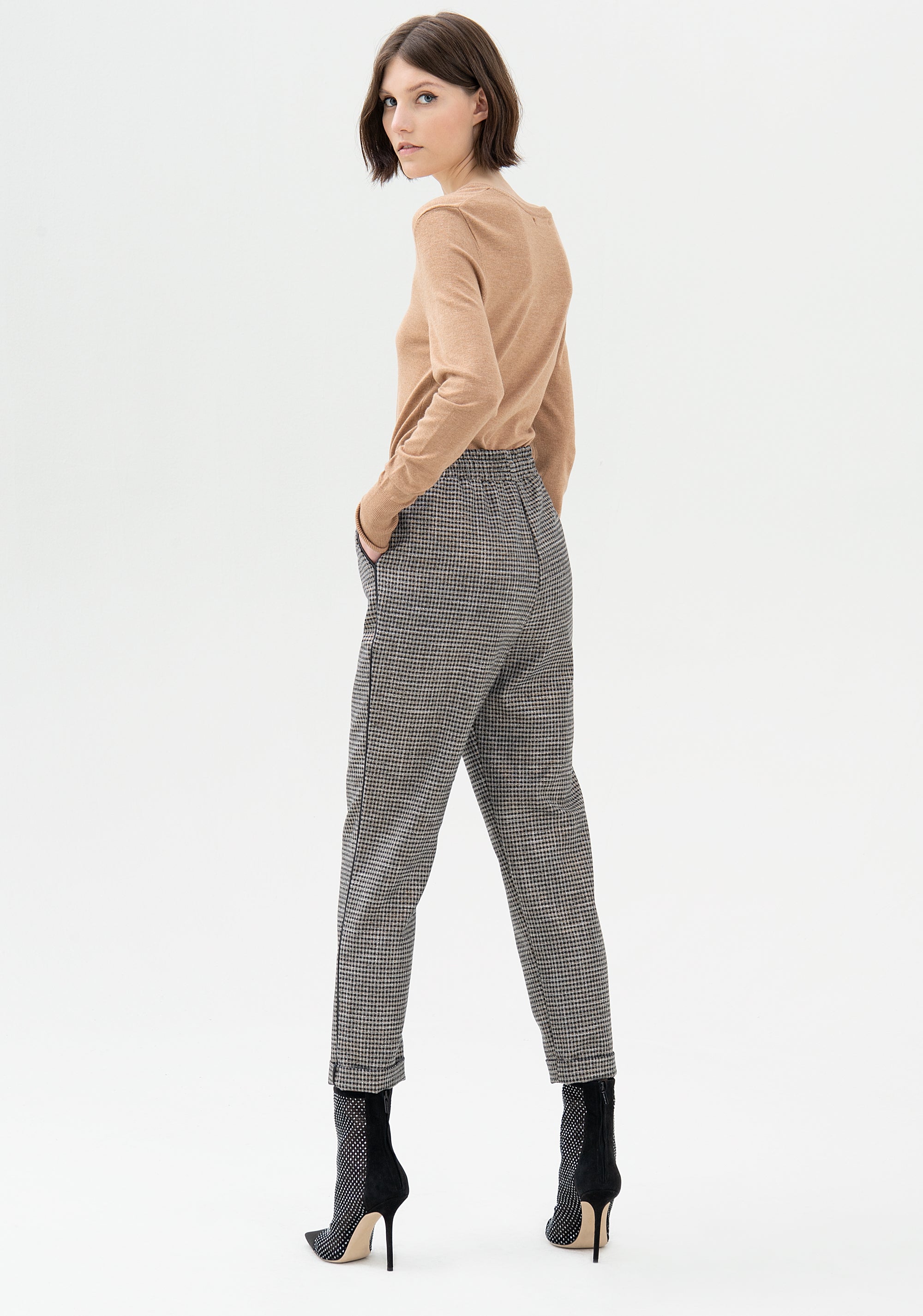 Pantalone jogger regular in tessuto pied de poule-FRACOMINA-FR21WV4006W45995