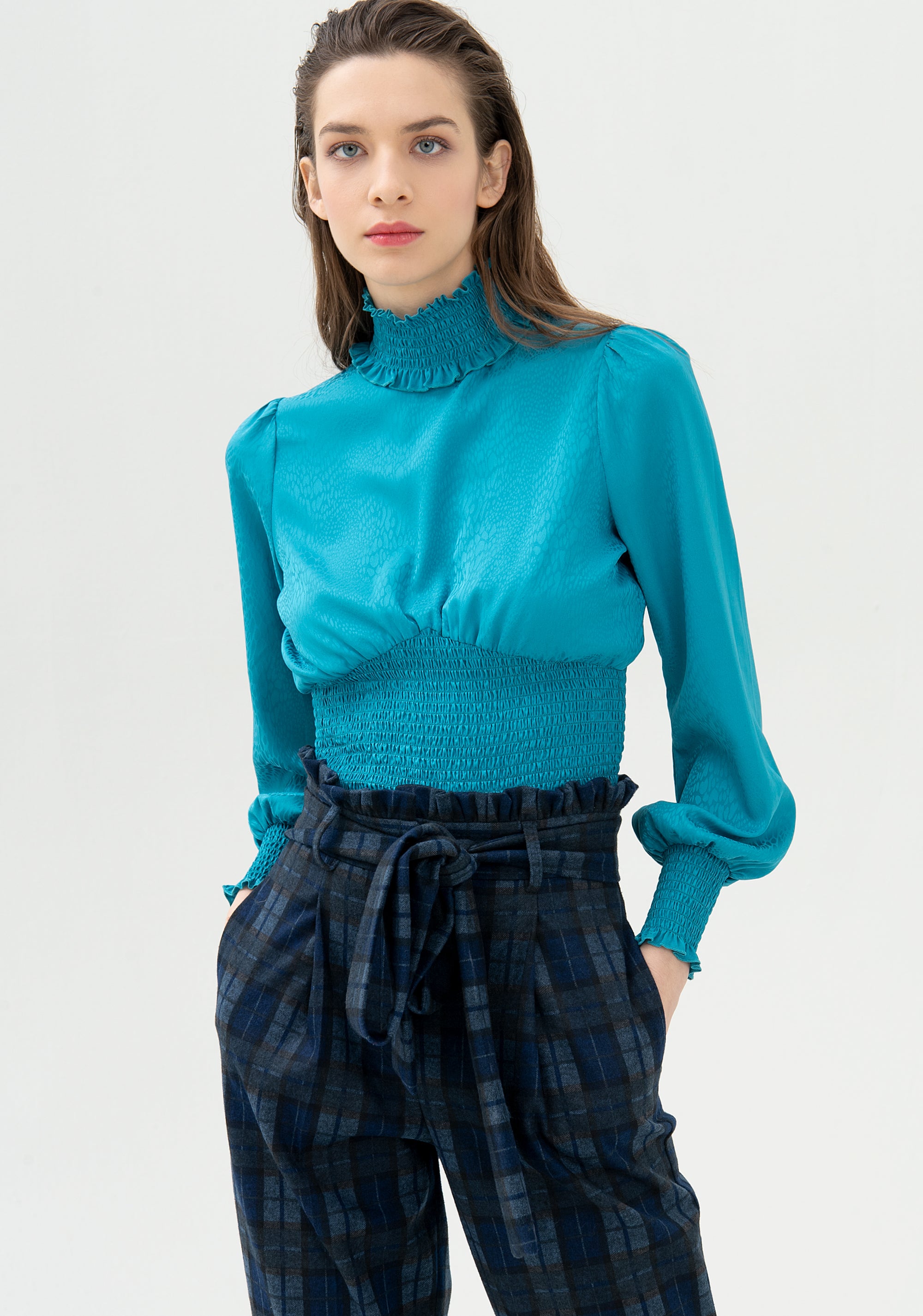 Pantalone carrot paper bag in tartan