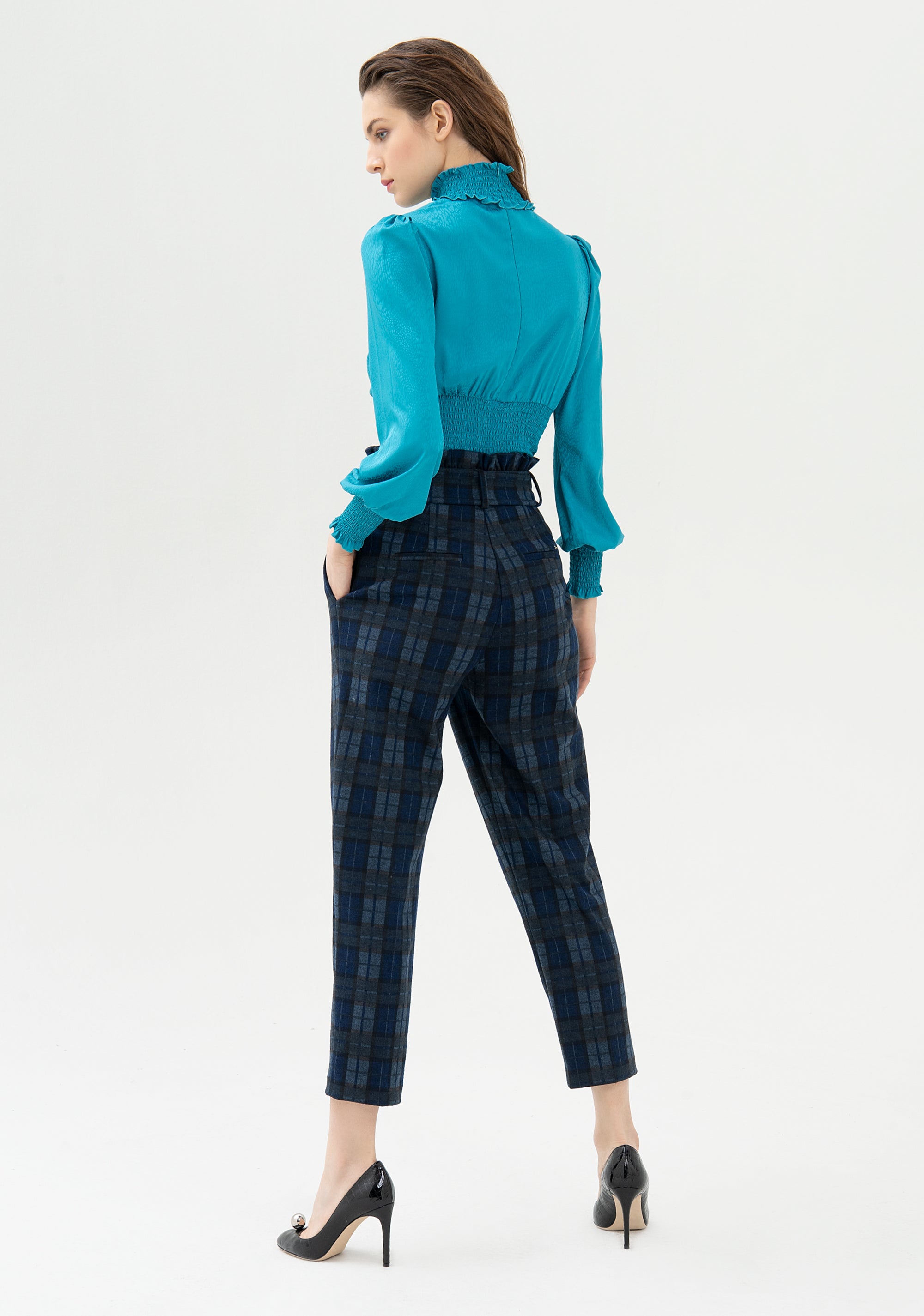 Pantalone carrot paper bag in tartan