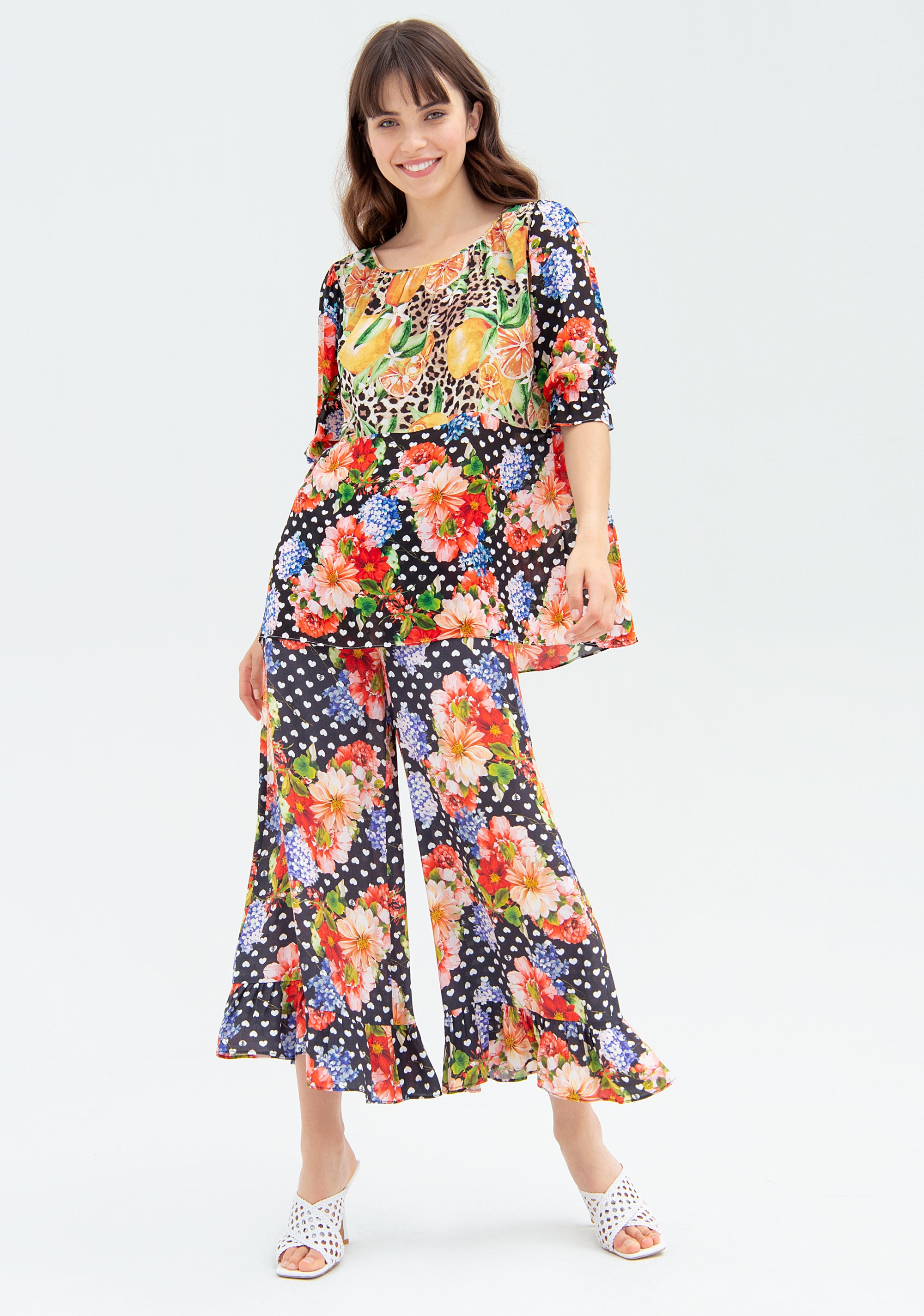 Blusa ampia con fantasia multicolor