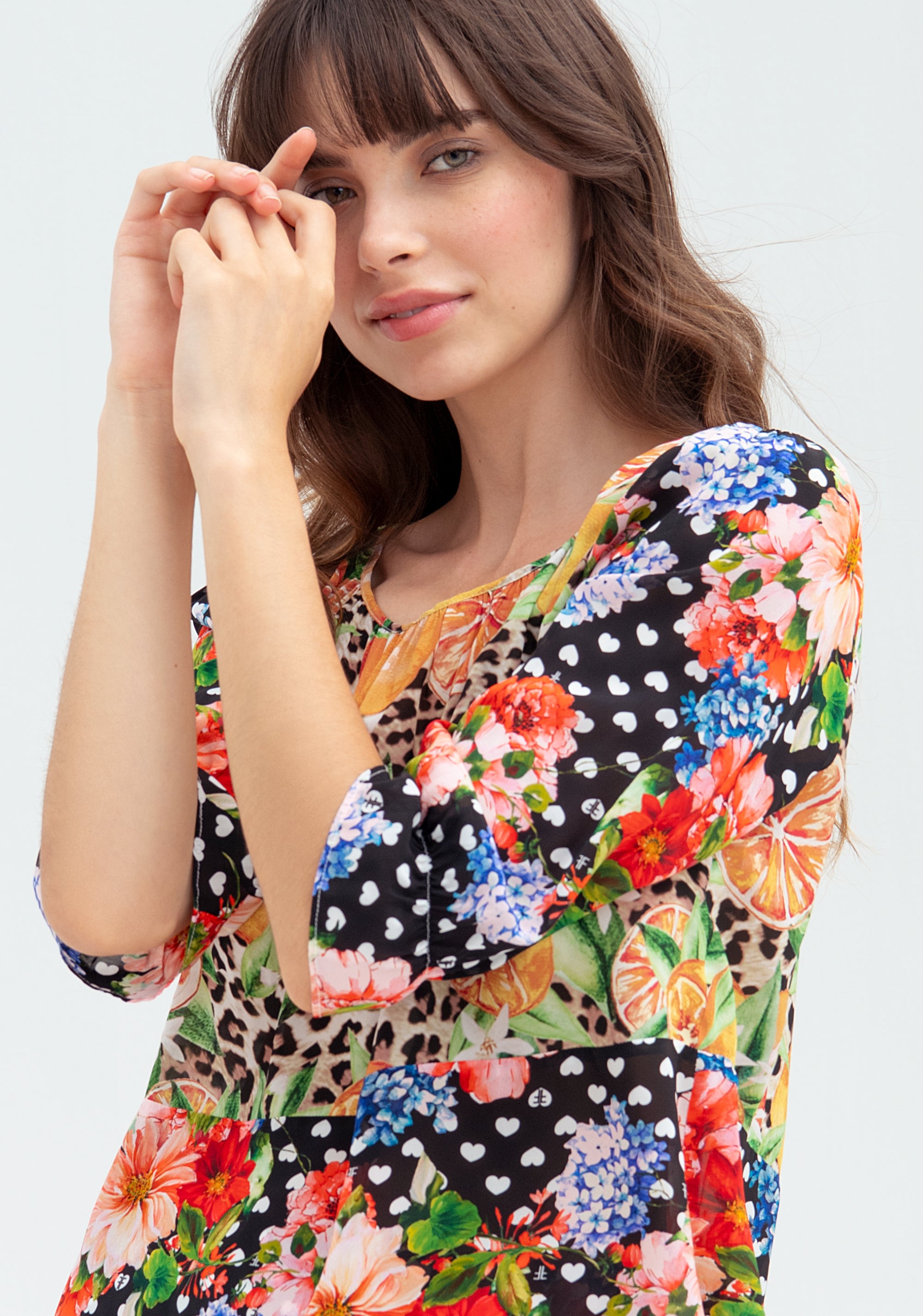 Blusa ampia con fantasia multicolor