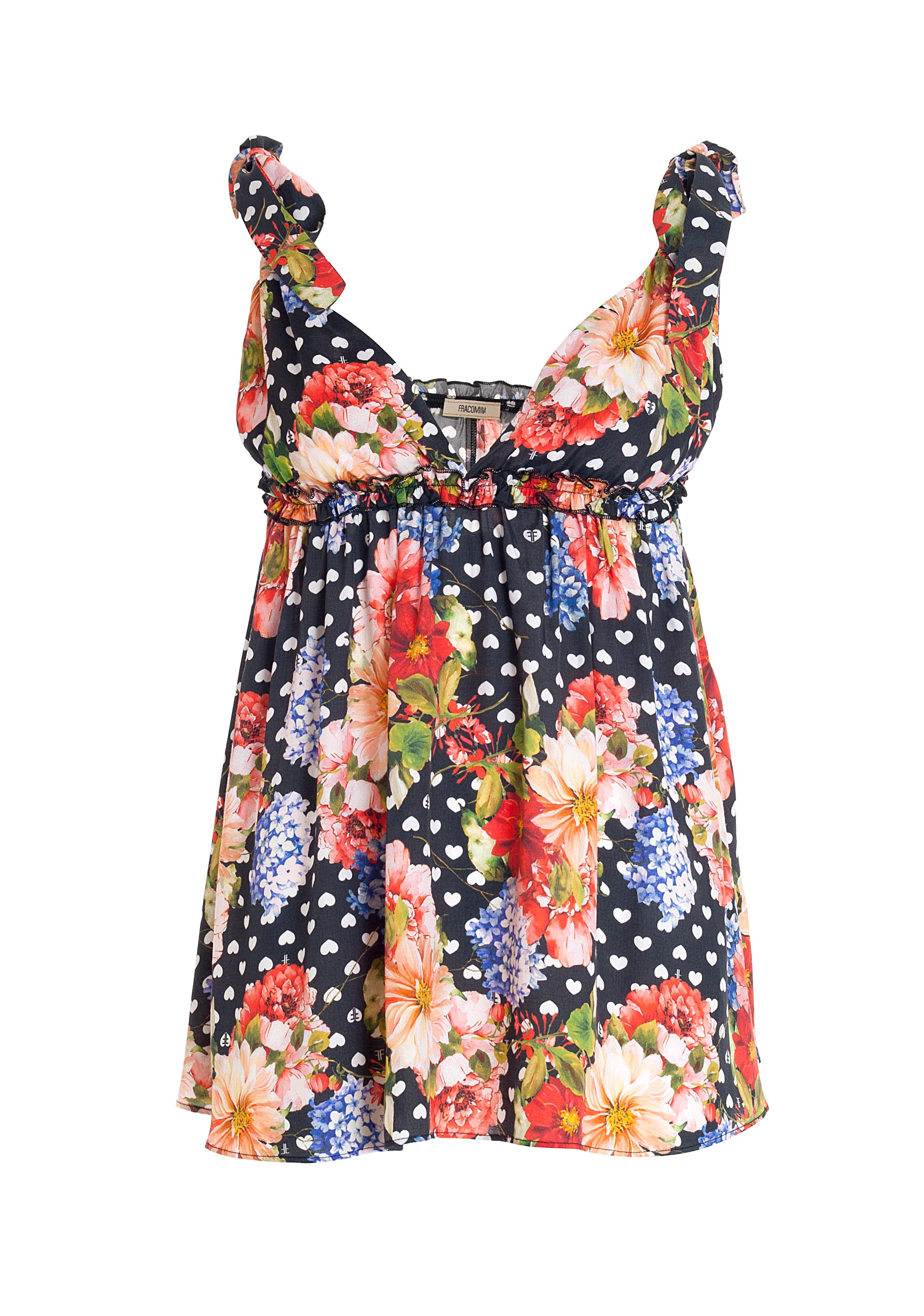 Top senza maniche svasato in fantasia multicolor