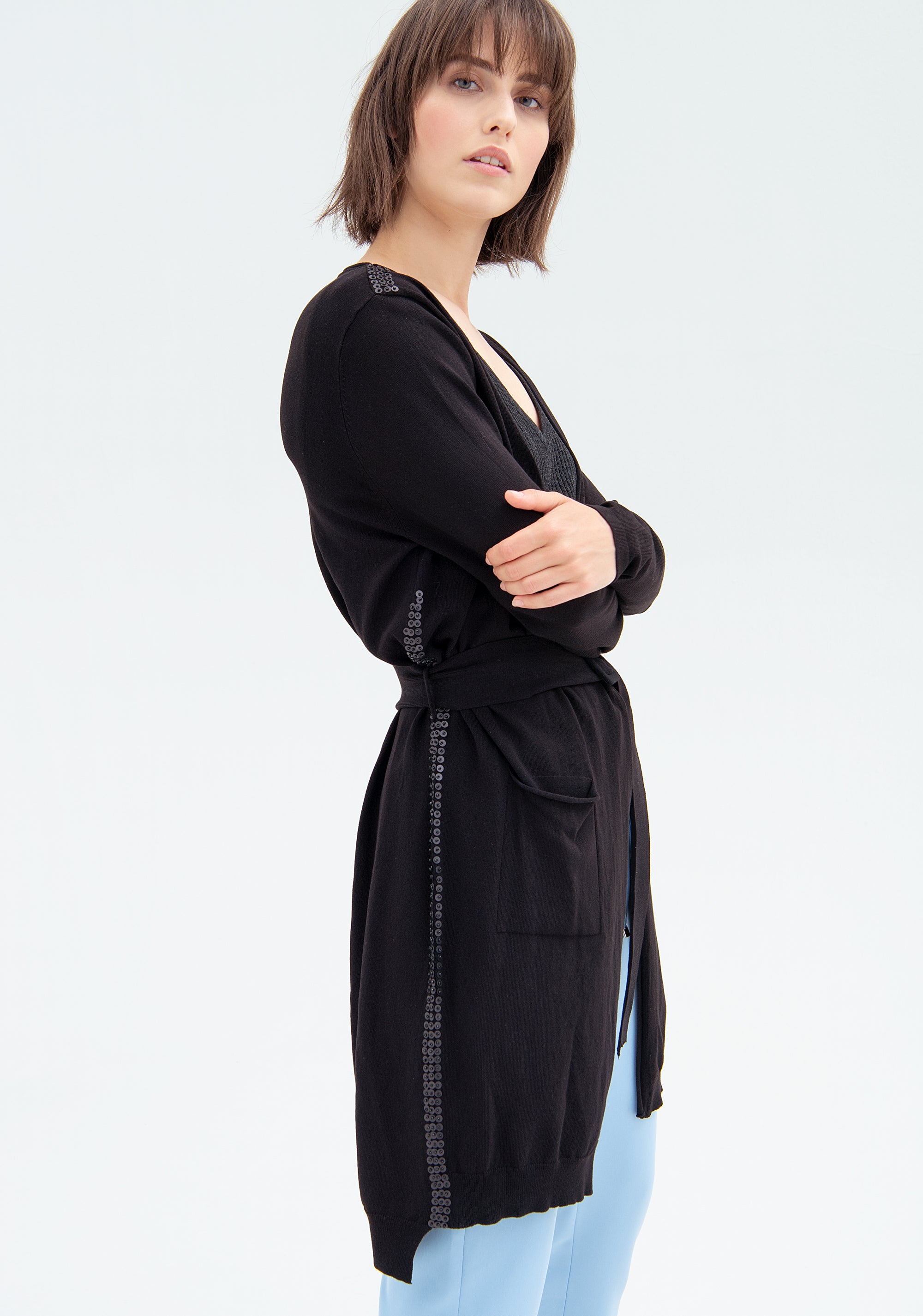 Cardigan regular lungo con cintura in vita