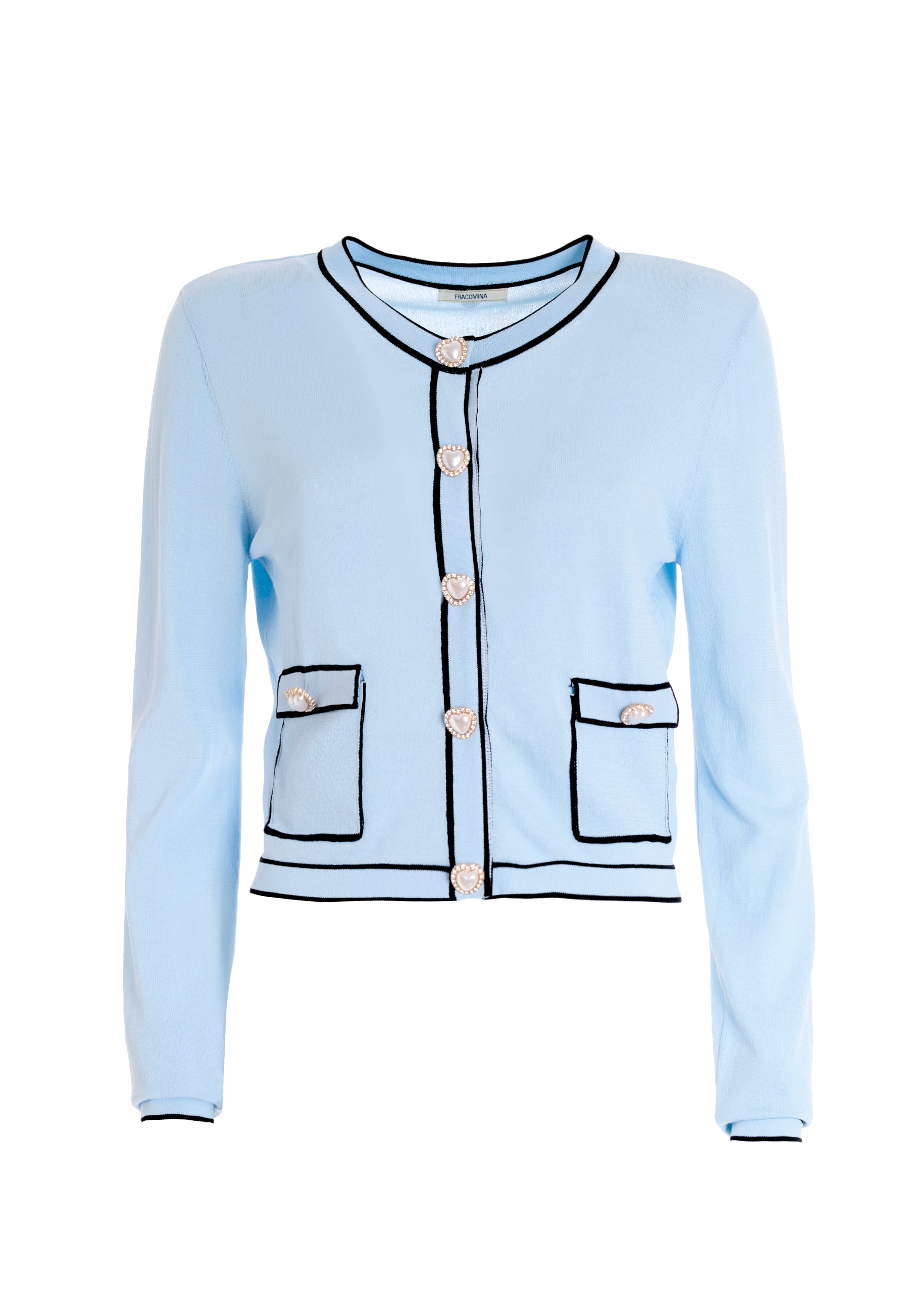Cardigan cropped slim con bottoni gioiello