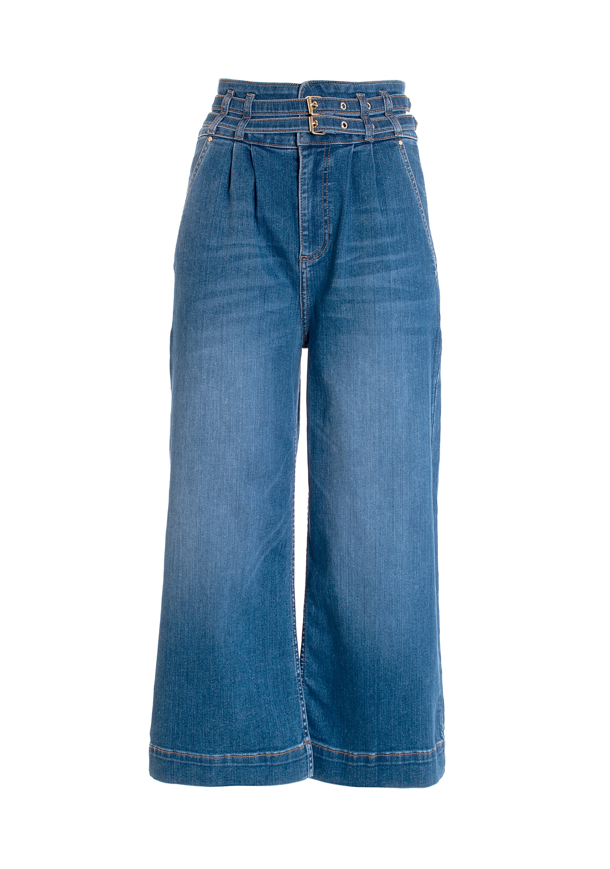 Jeans flare in denim con lavaggio medio