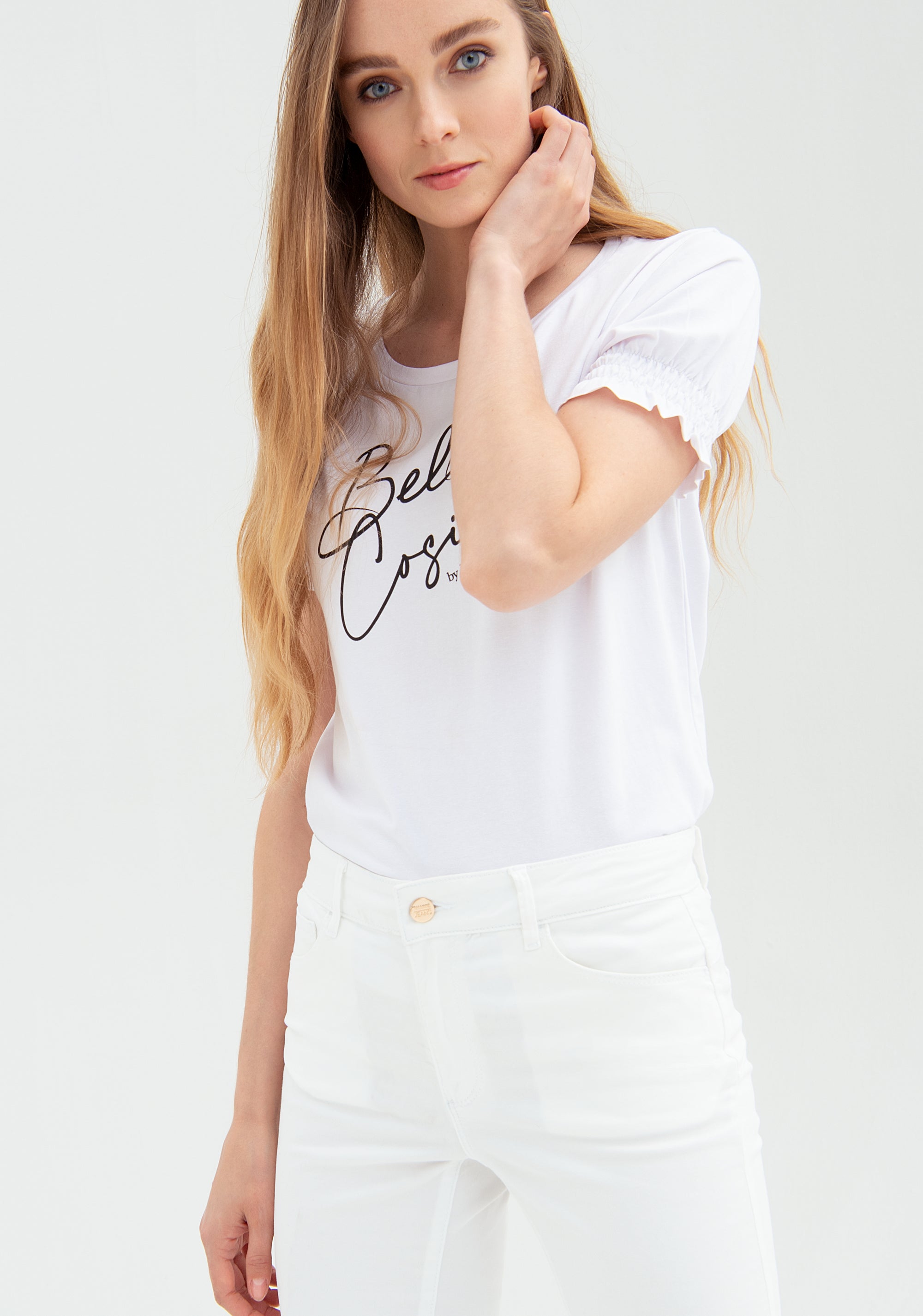 Pantalone slim bootcut effetto push up in gabardine