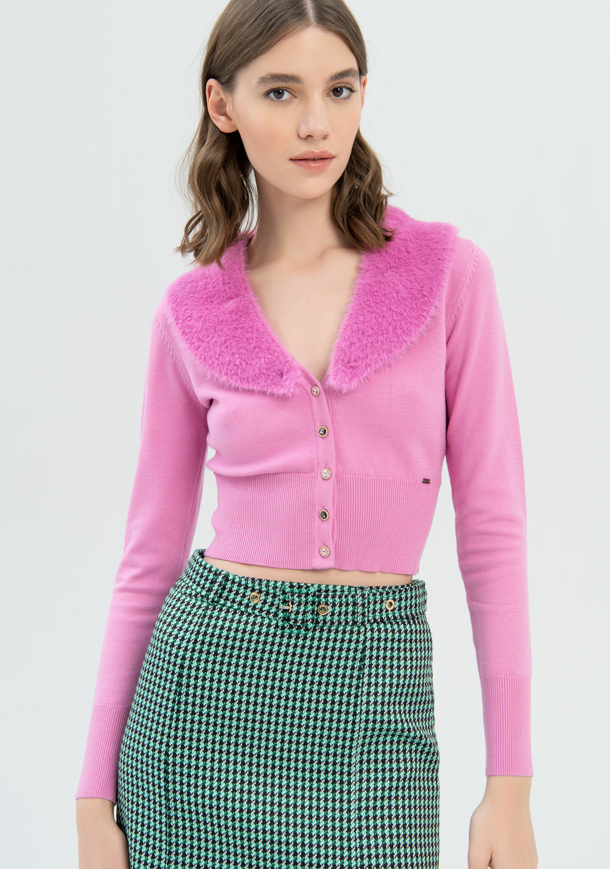 Gonna slim mini in fantasia pied de poule-FRACOMINA-FR22WG1003W57201-C74-FP-36