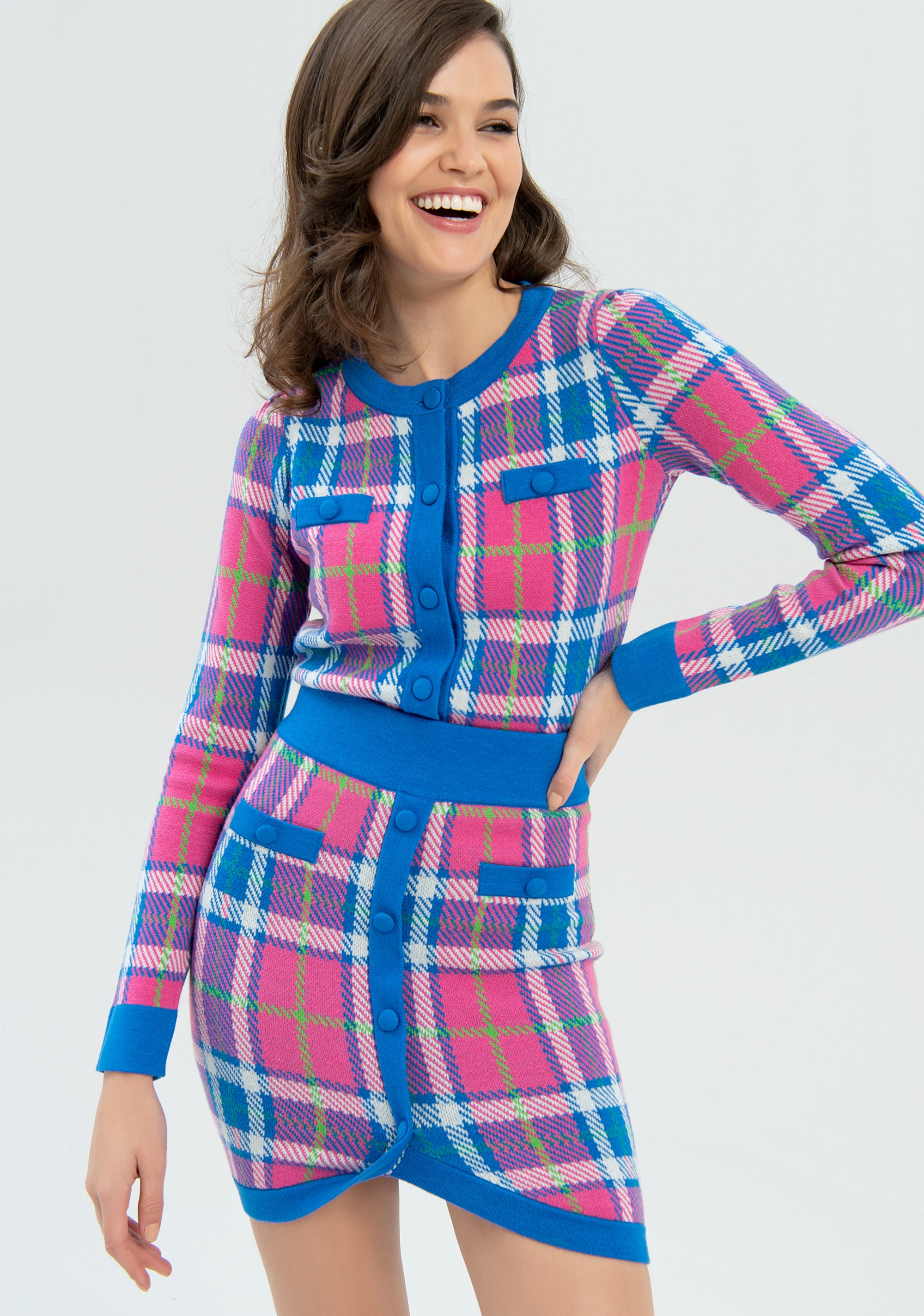 Gonna slim mini in jacquard tartan-FRACOMINA-FR22WG4004K49301-210-FA-XS
