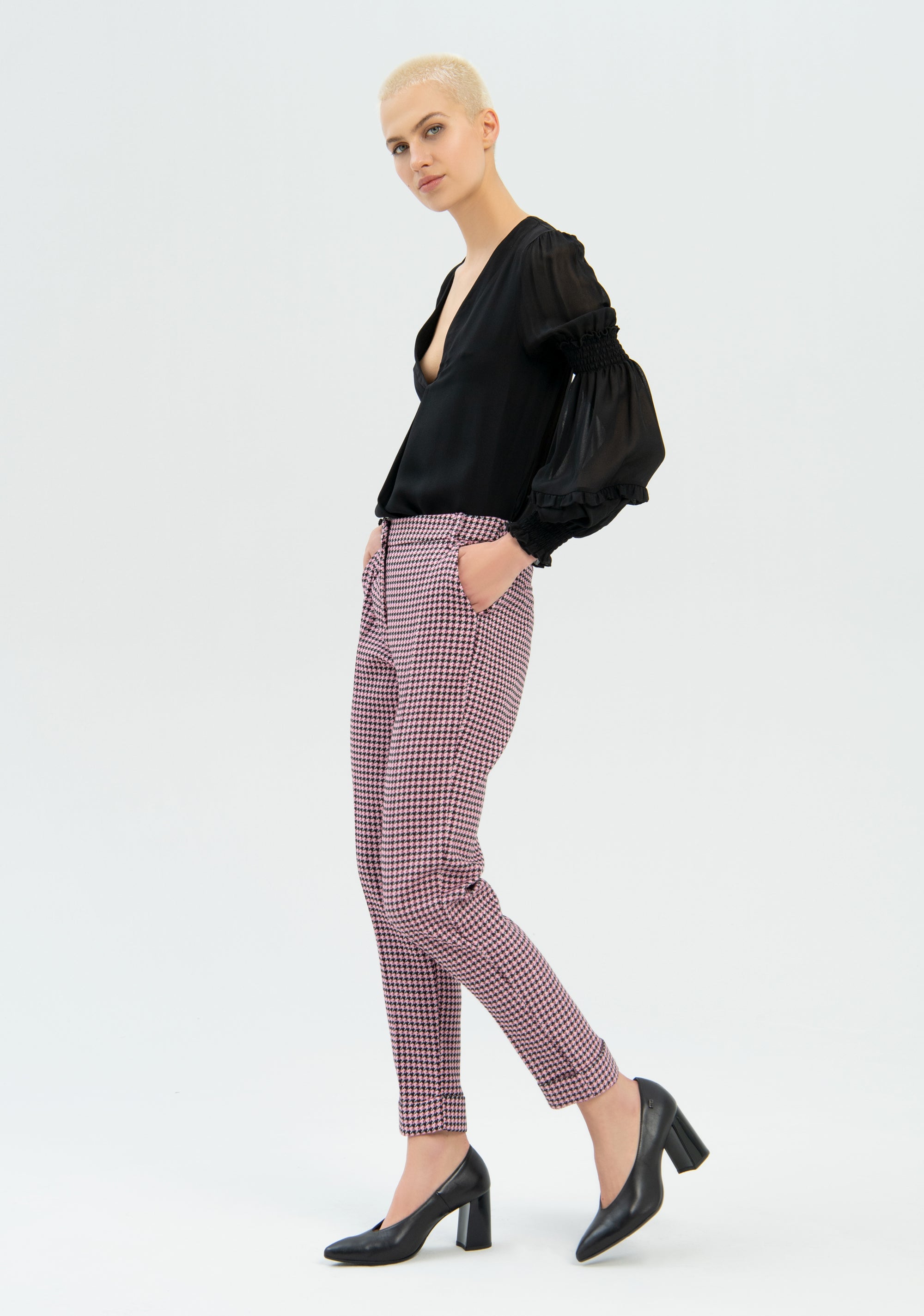 Pantalone chino regular in fantasia pied de poule-FRACOMINA-FR22WV4011W57201-665-FP-36