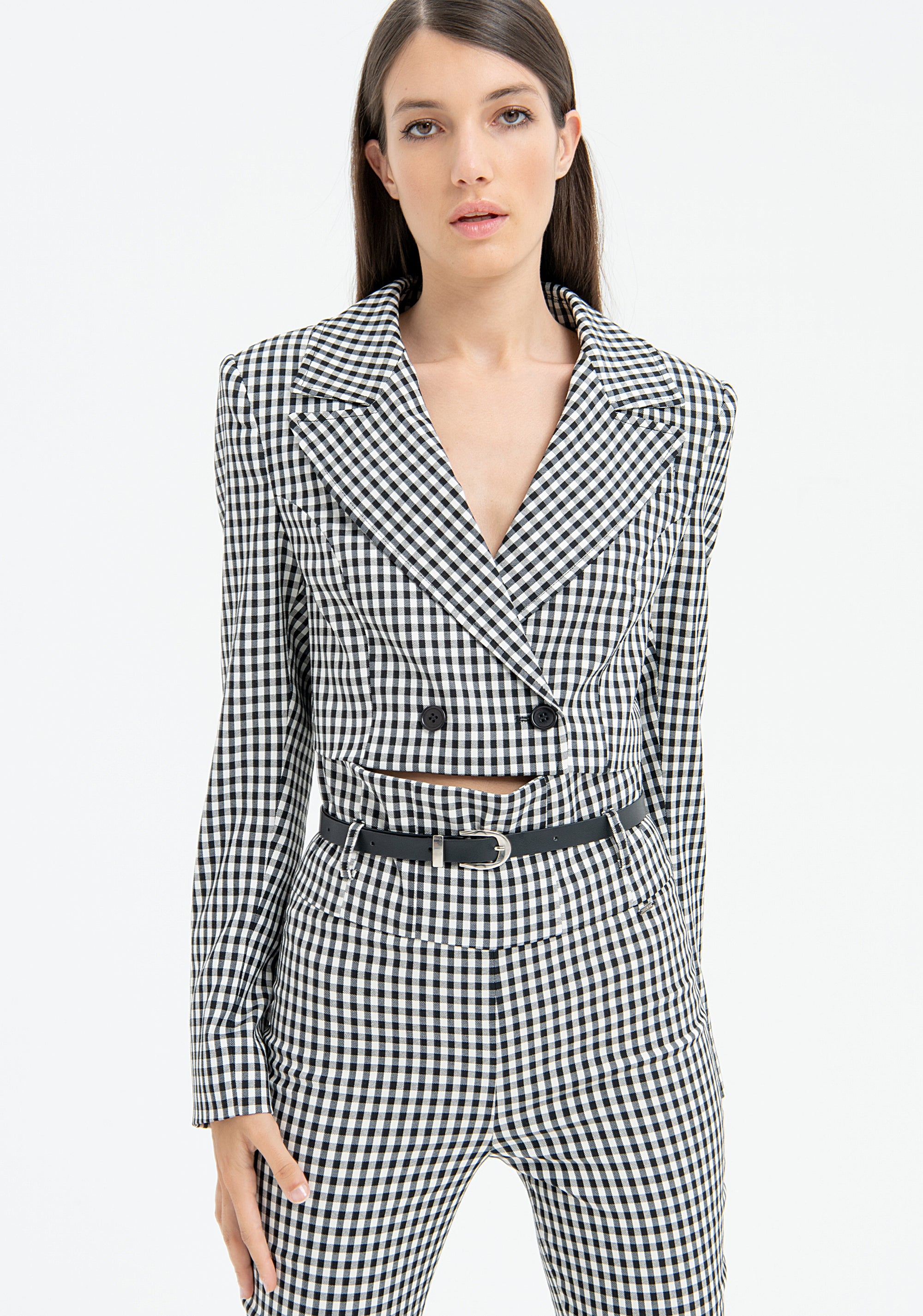 Blazer cropped doppiopetto in fantasia quadri FR23SJ1002W61101 FRACOMINA