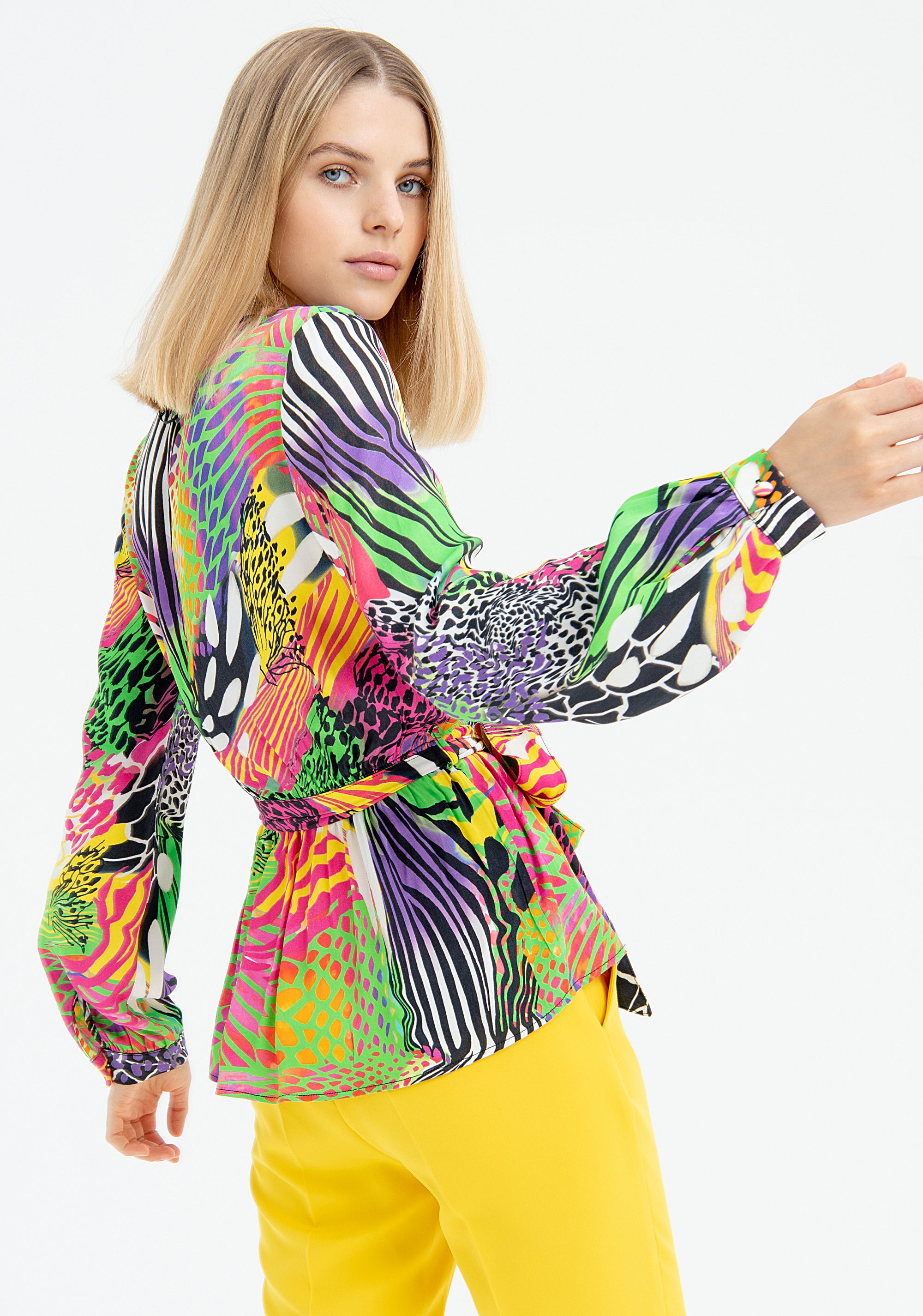 Blusa regular a portafoglio in fantasia animalier