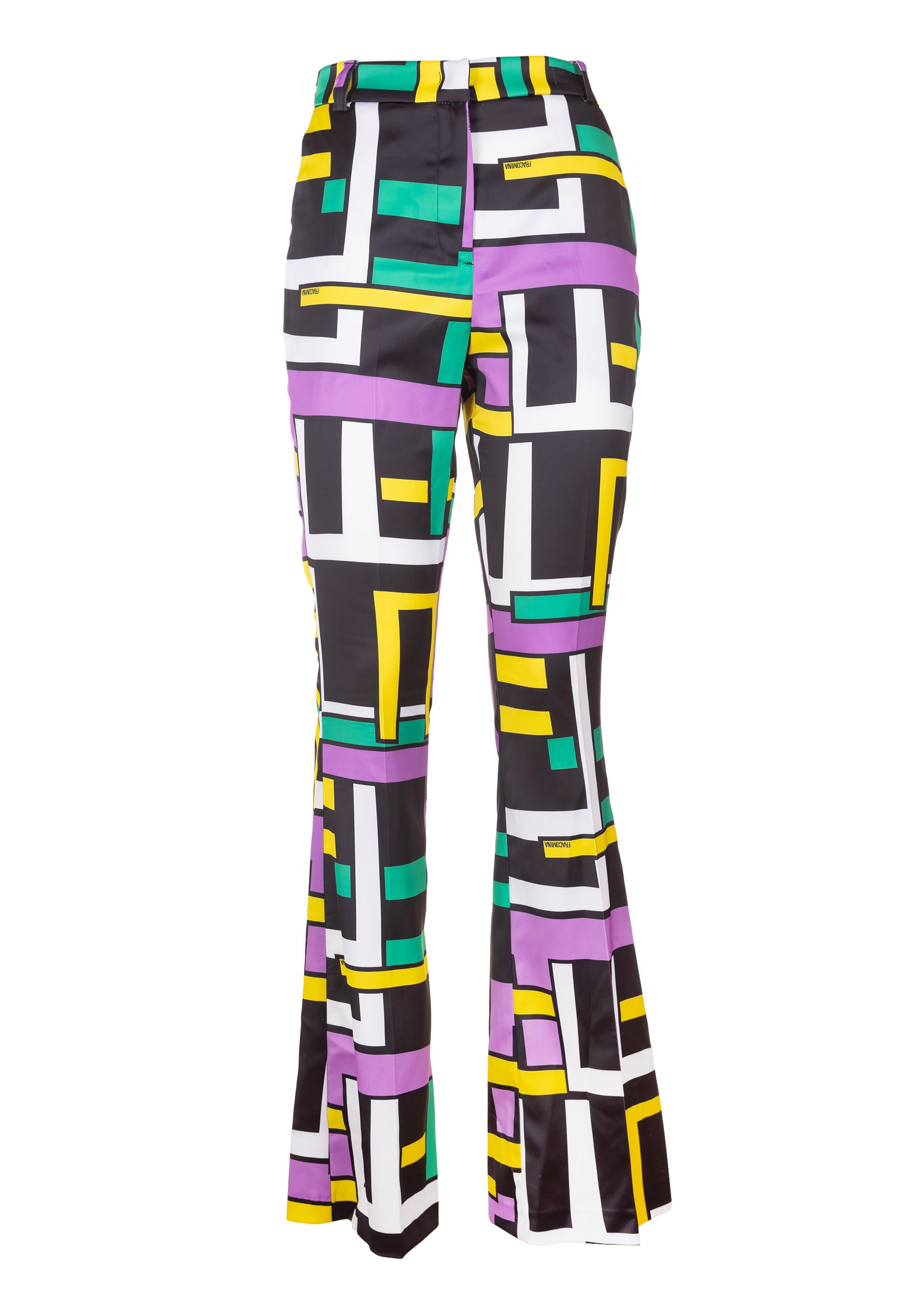 Pantalone bootcut in fantasia geometrica