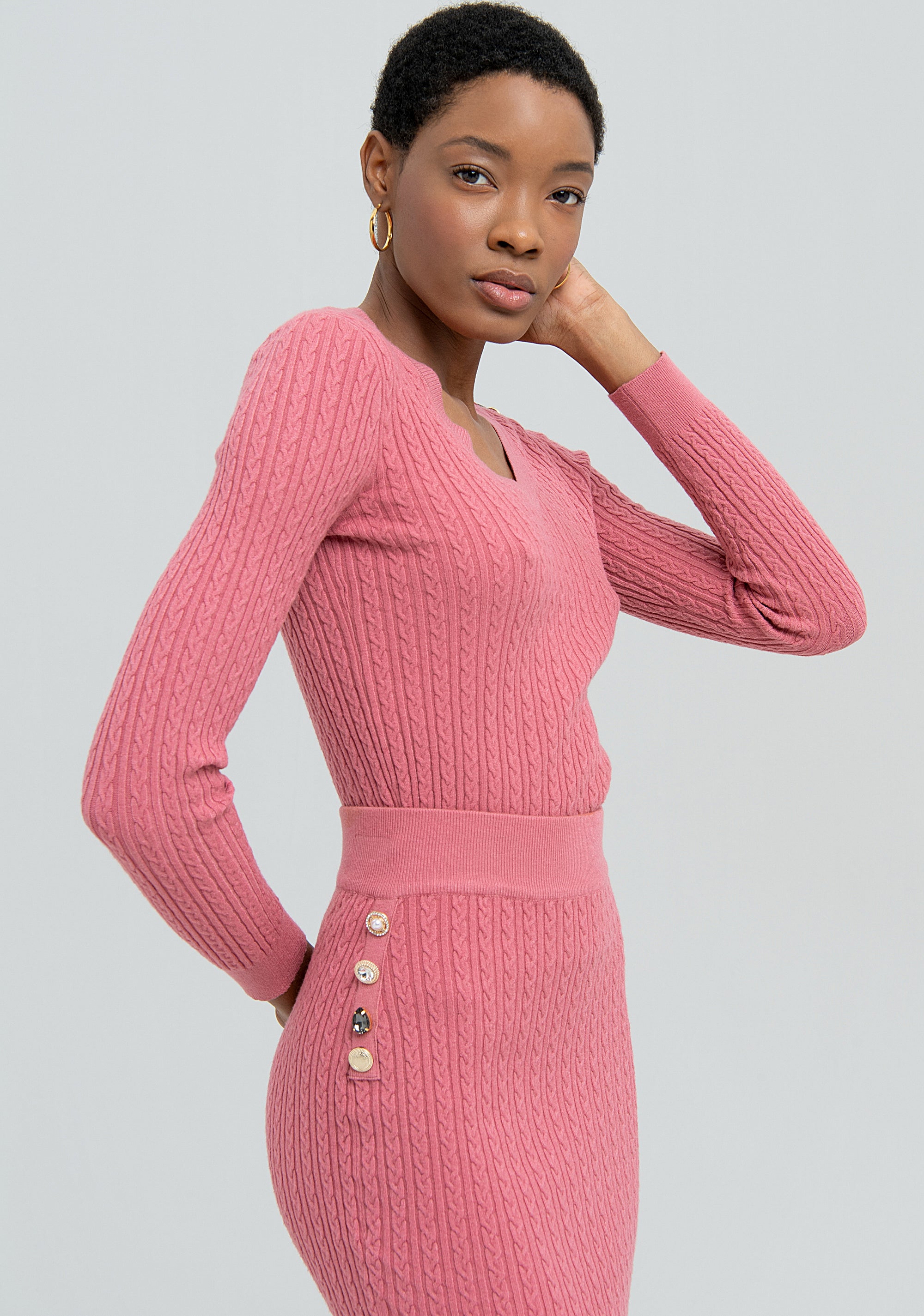 Gonna a tubino slim mini in maglia a trecce