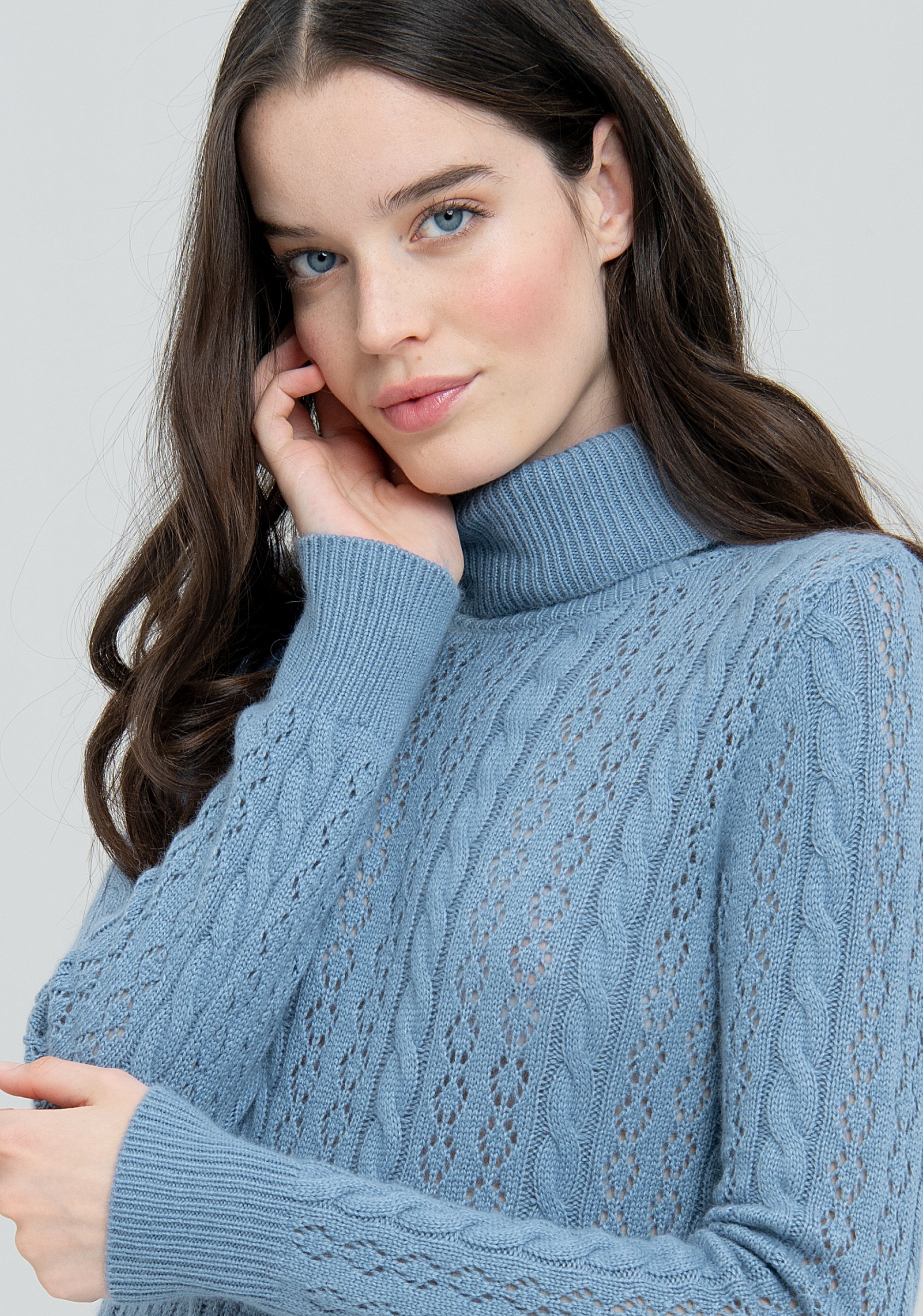 Maglia regular a trecce con mohair e lana