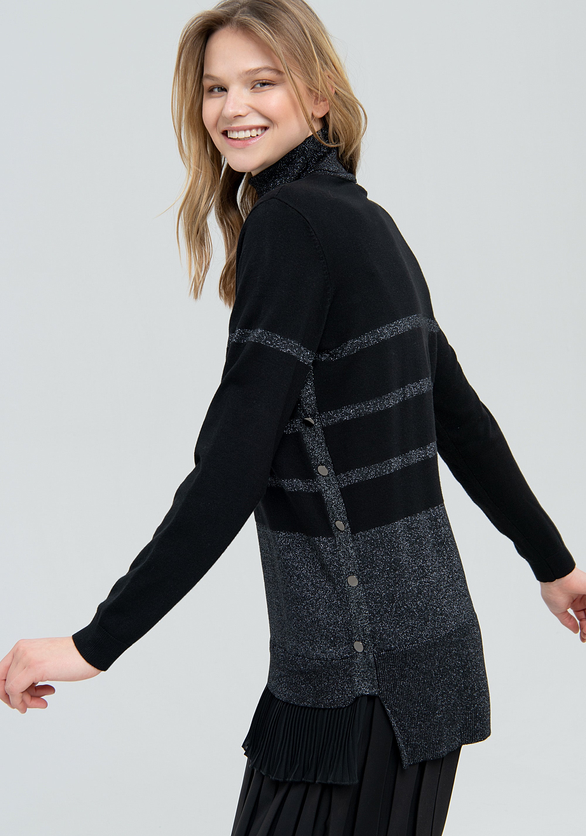 Maglia regular lunga in fantasia righe con lurex
