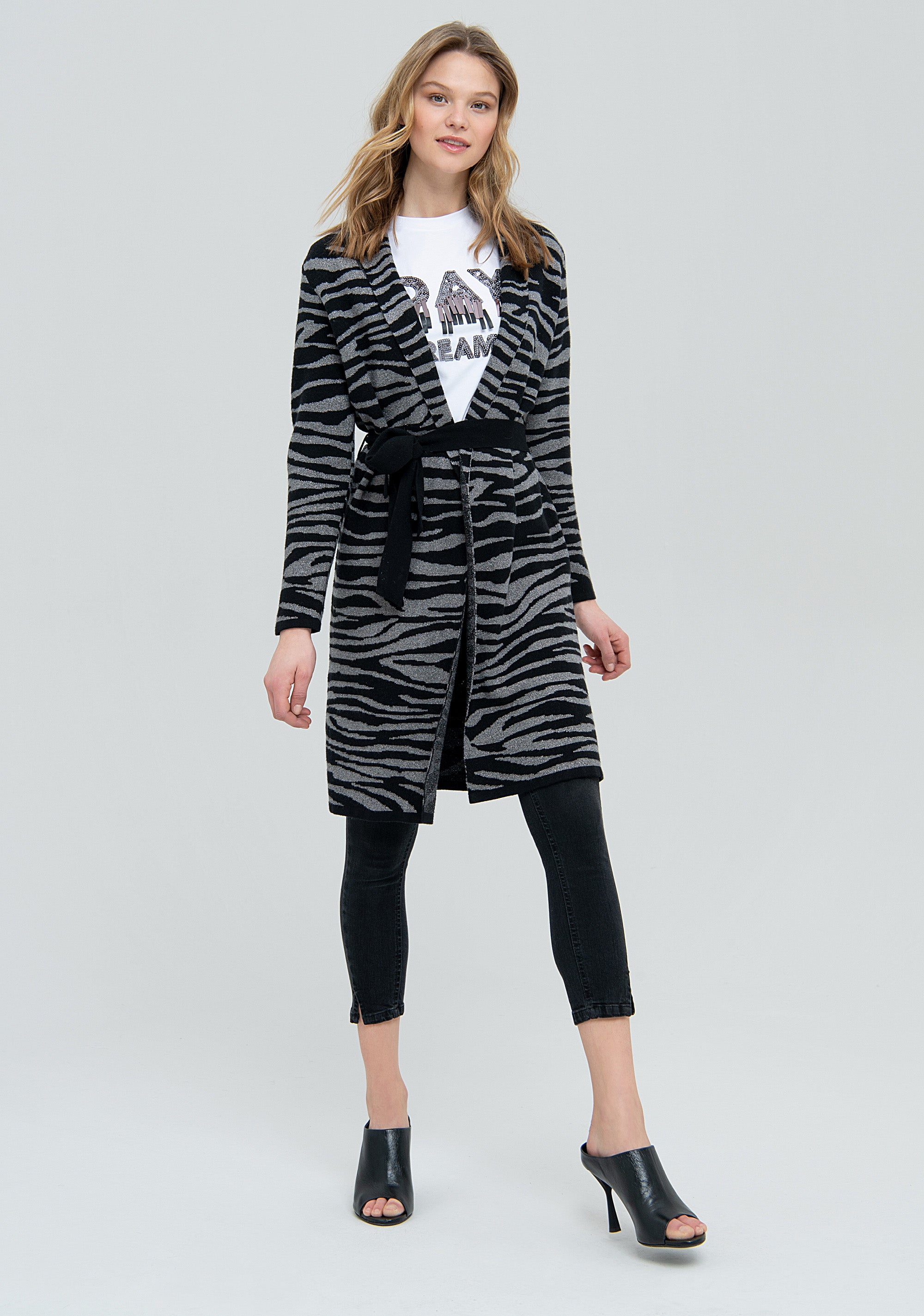 Cardigan regular lungo in jacquard animalier