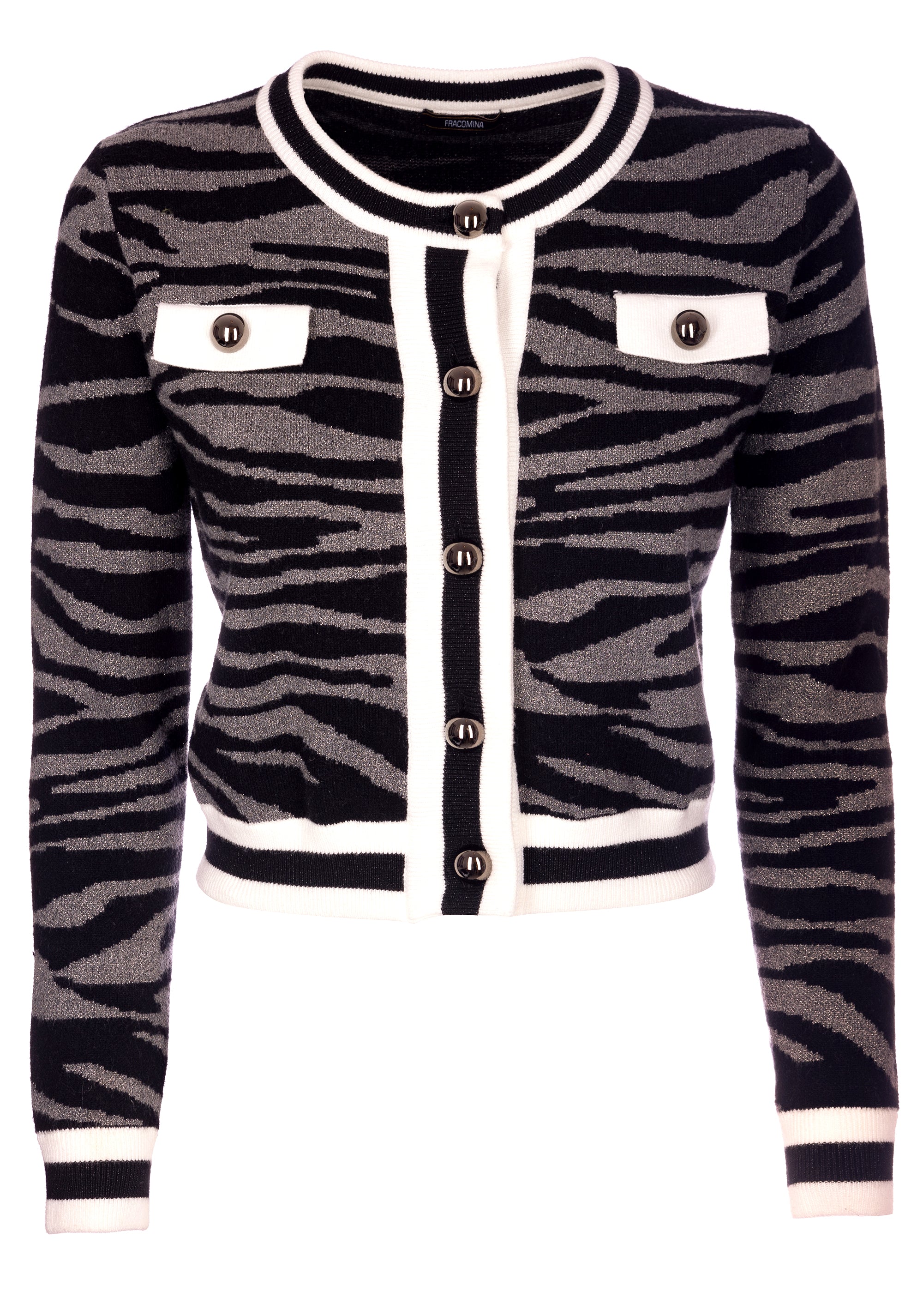 Cardigan cropped in jacquard animalier
