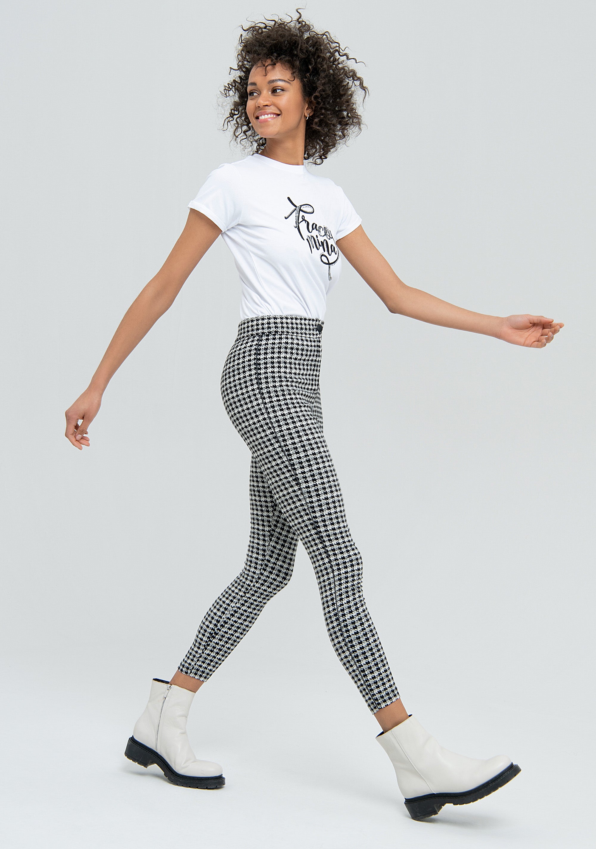 Leggings skinny in fantasia pied de poule