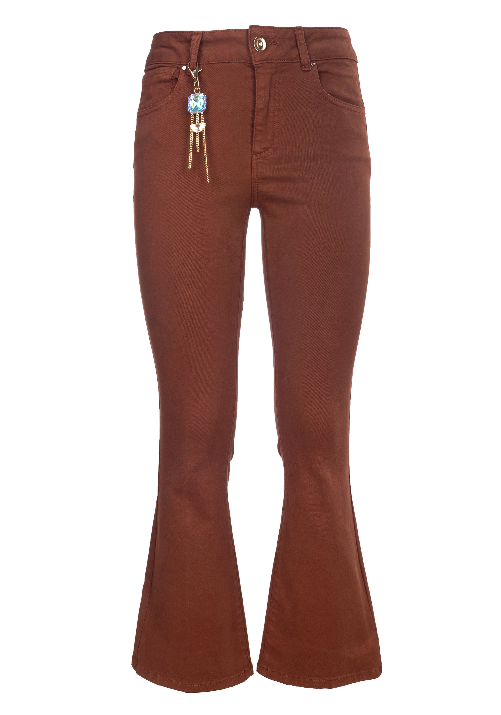 Pantalone bootcut cropped con portachiavi gioiello abbinato
