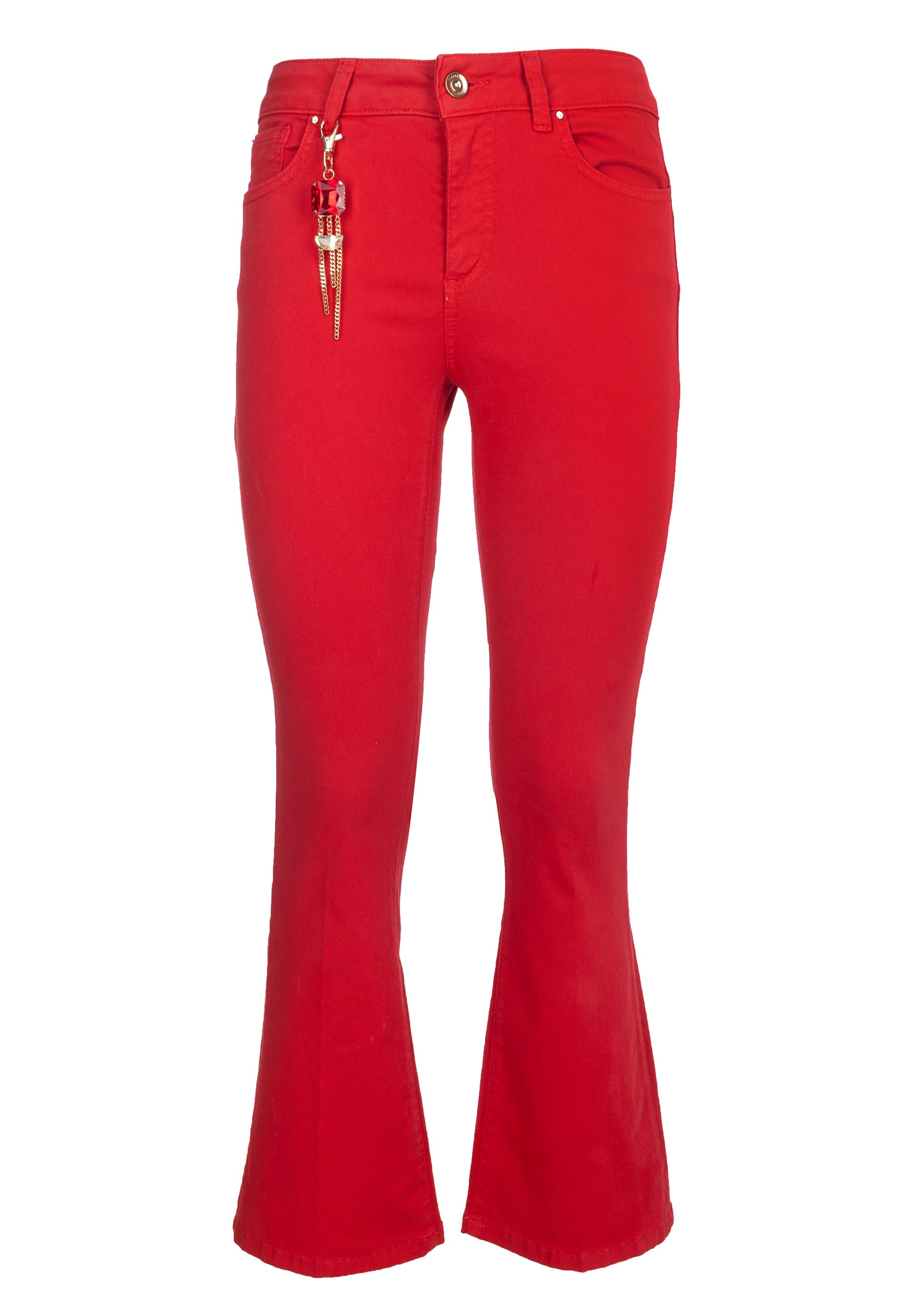 Pantalone bootcut cropped con portachiavi gioiello abbinato