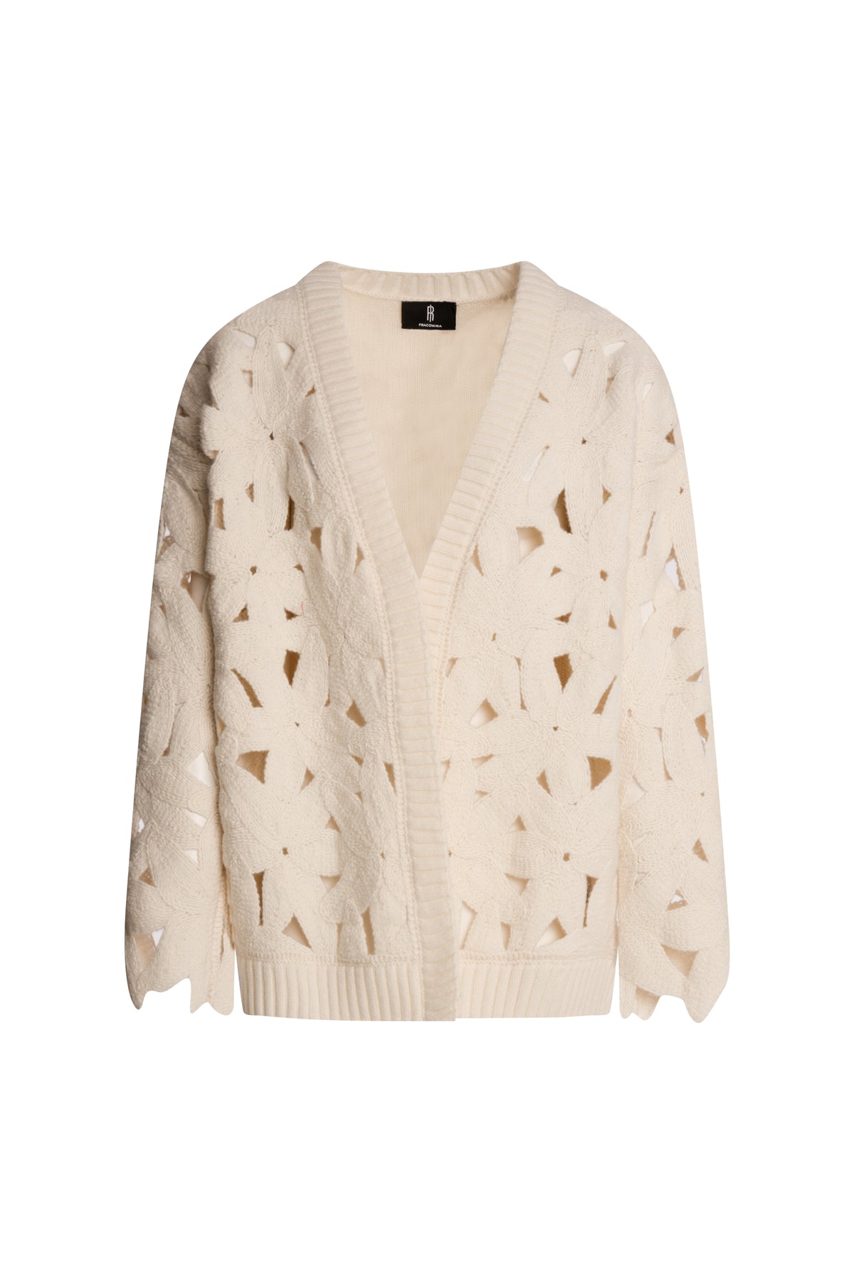 Cardigan regular aperto macramè in lana merinos B126WT8070K567R6 FRACOMINA