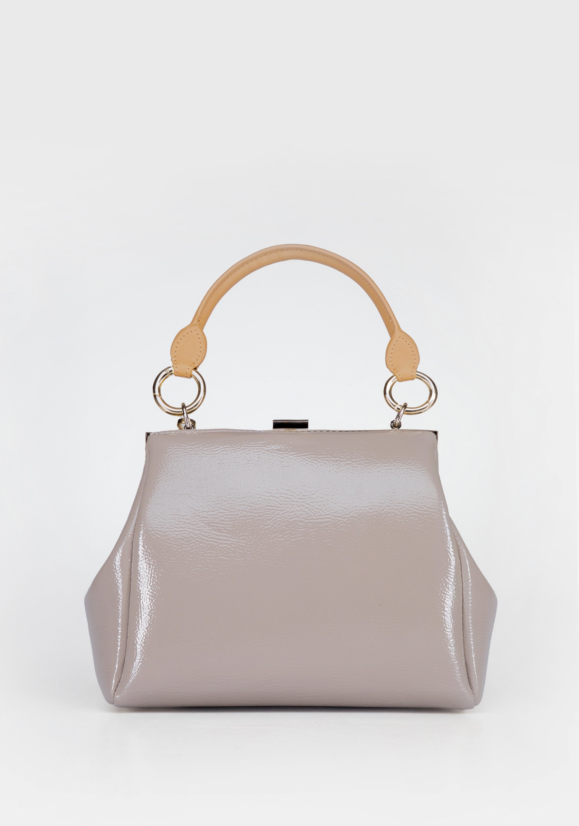 Borsa Elegante in Vernice Lucida con Chiusura a Scatto e Dettaglio Portachiavi