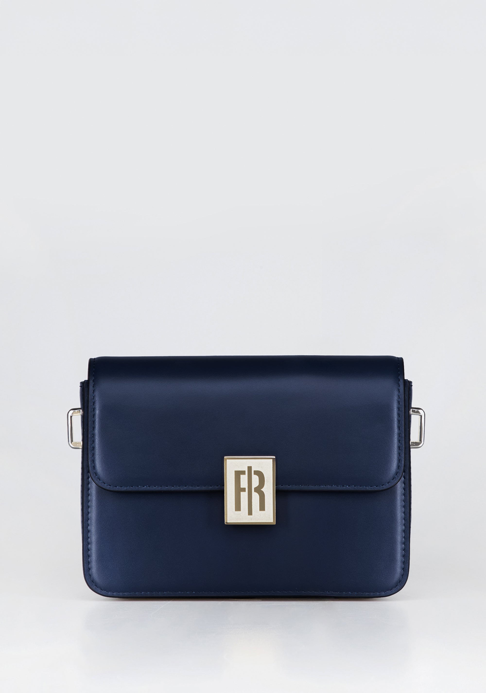Borsa a Tracolla Strutturata con Chiusura a Pattina e Logo Dorato