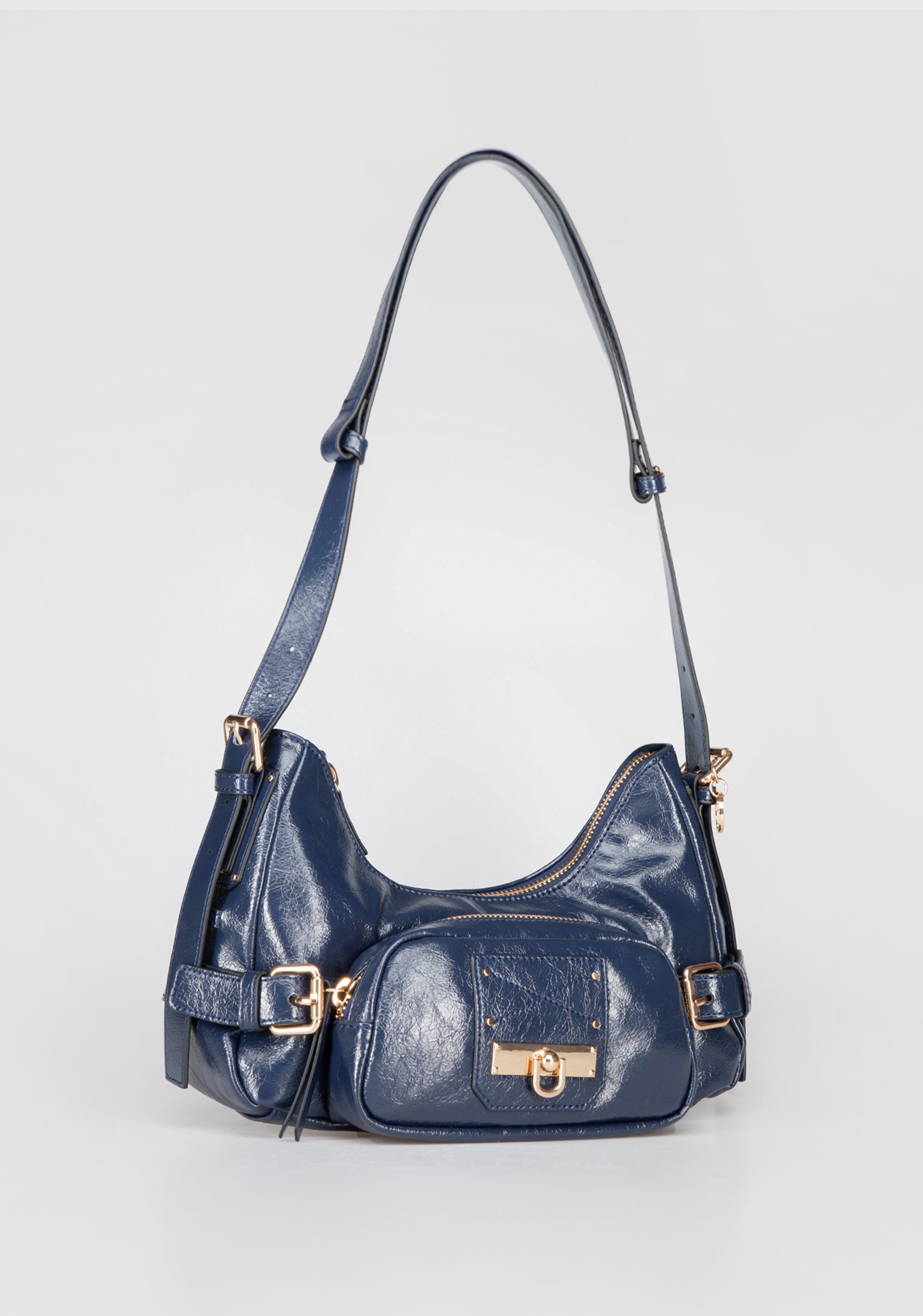Borsa a Spalla con Borchie e Fibbie Dorate