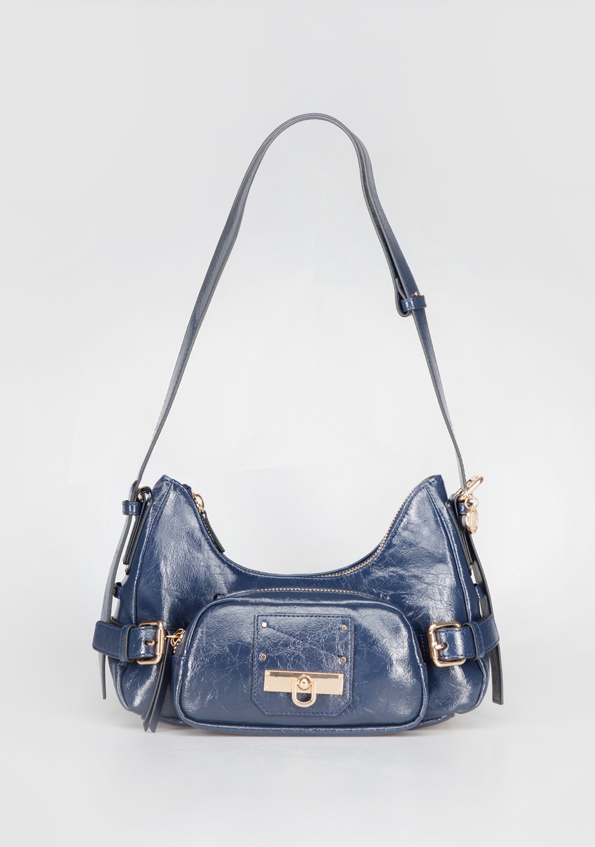 Borsa a Spalla con Borchie e Fibbie Dorate